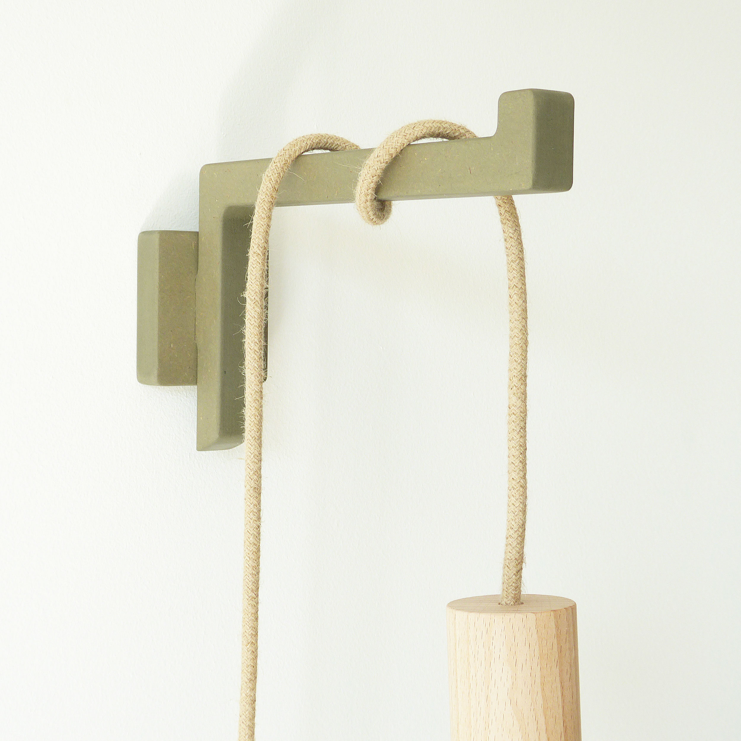 Wooden wall lamp bracket for plug-in pendant light - black or sage
