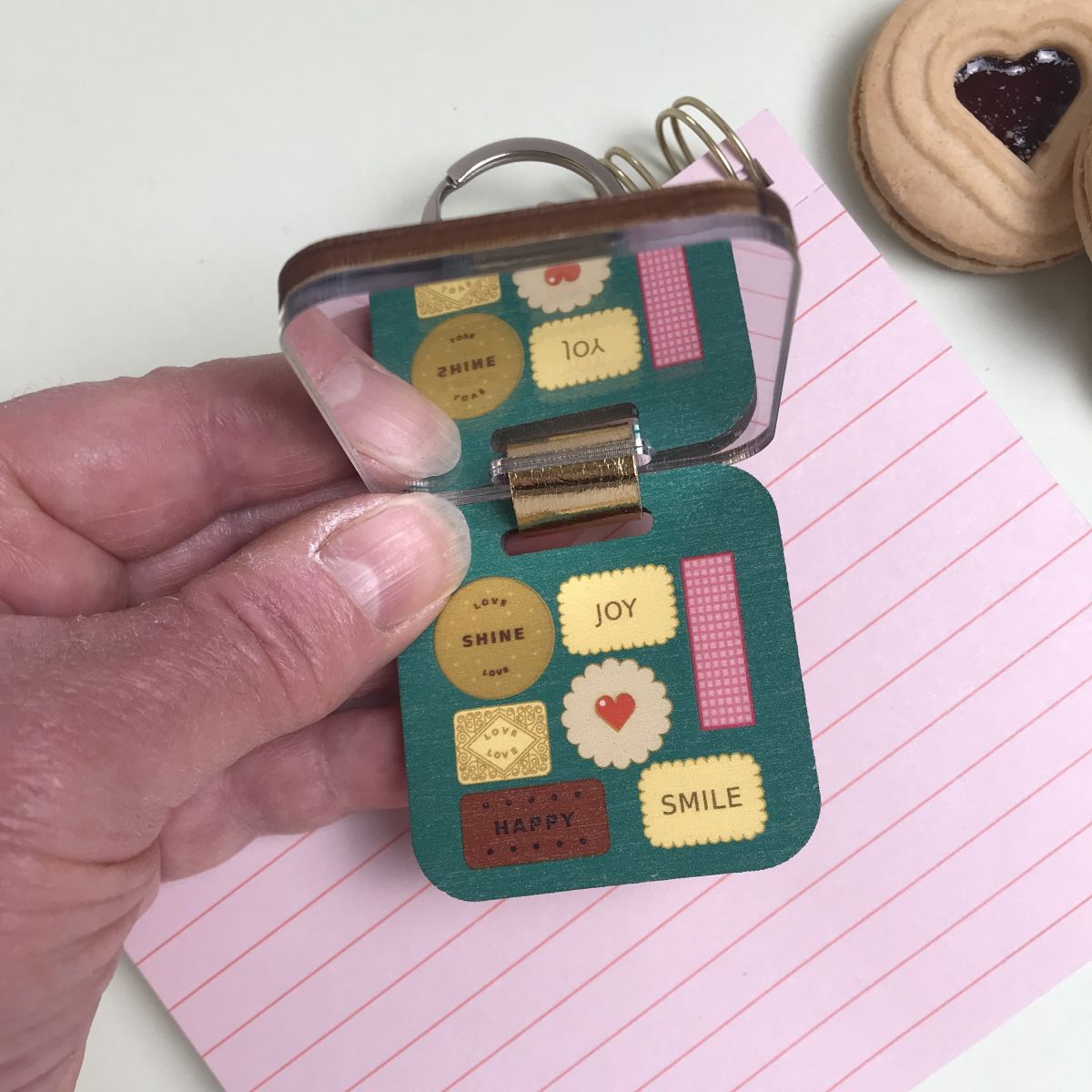 Biscuit Tin Wooden Keychain and Pocket Mirror
