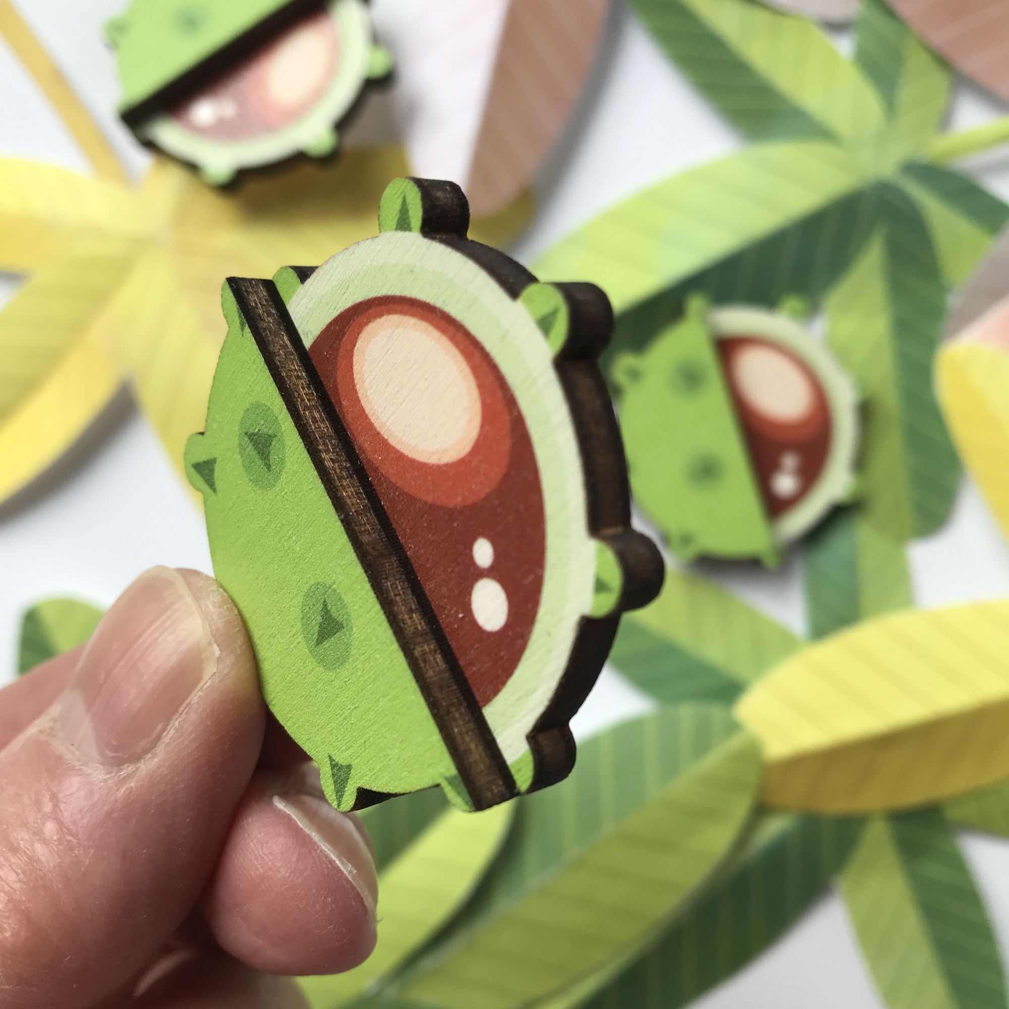 Wooden Conker Brooch