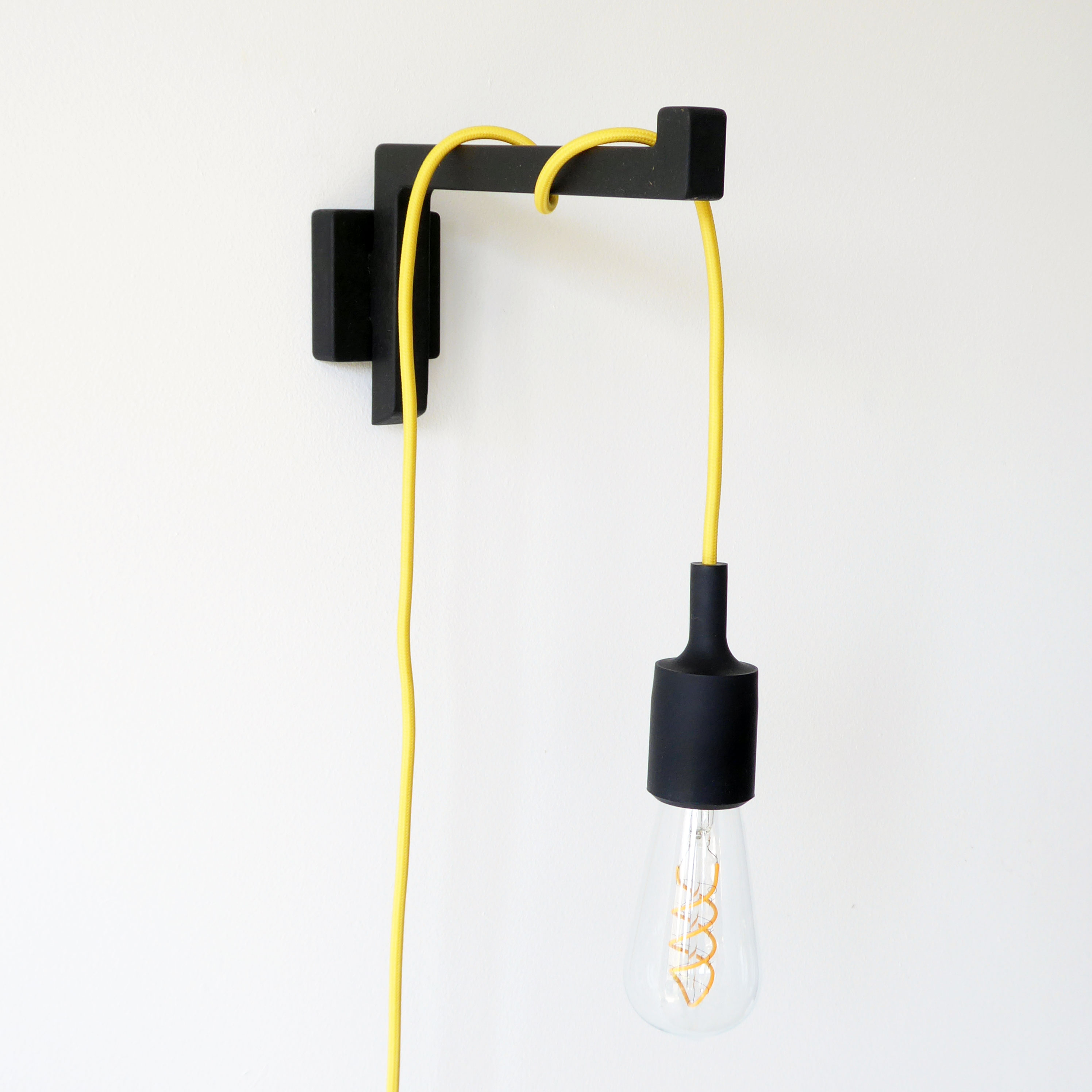 Wooden wall lamp bracket for plug-in pendant light - black or sage