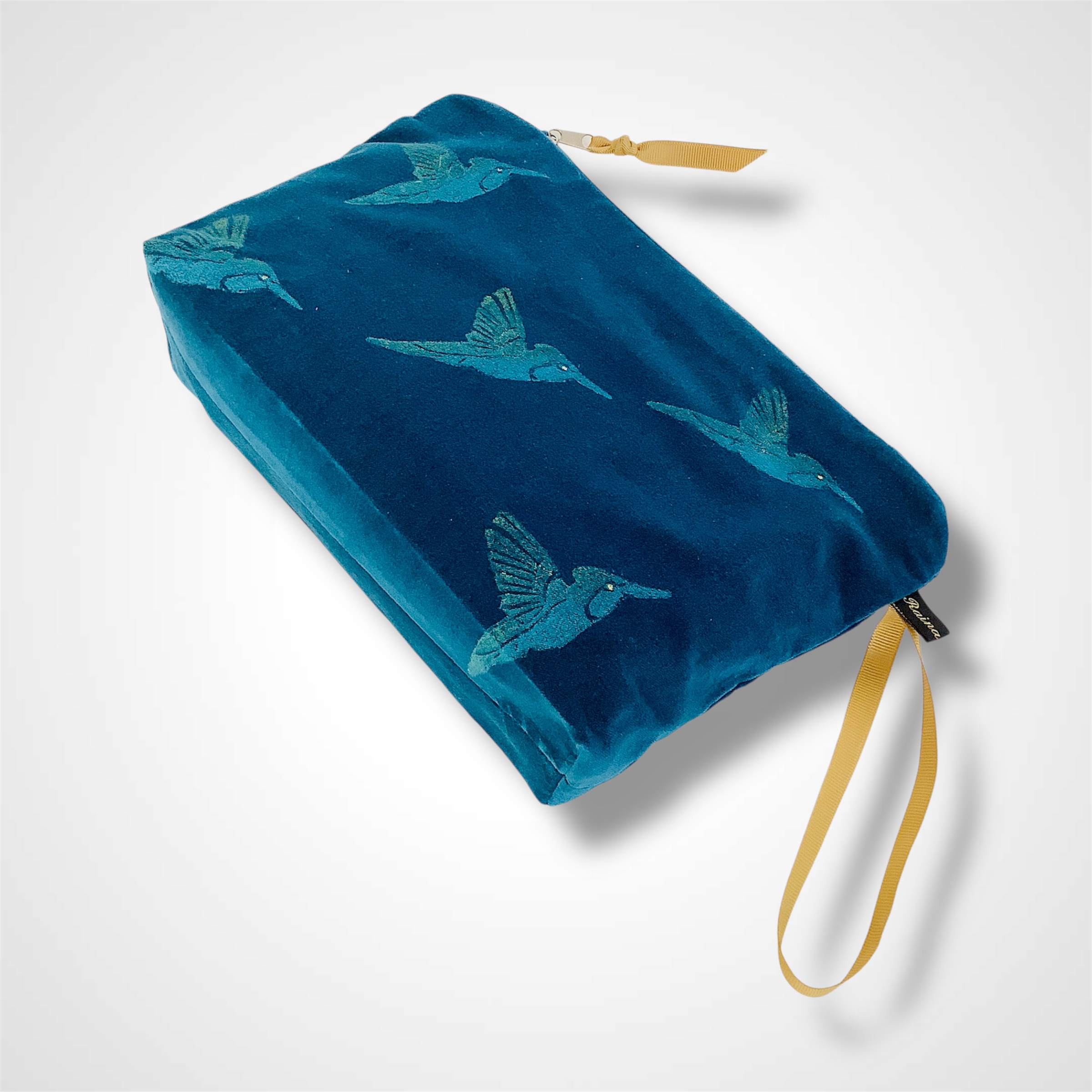Teal Velvet Hummingbirds Makeup Bag