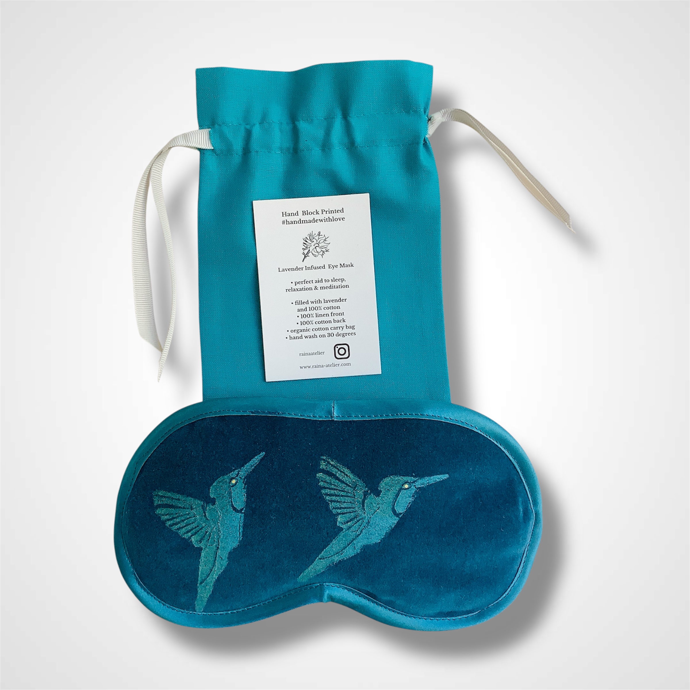 Teal Velvet Hummingbirds Eye Mask