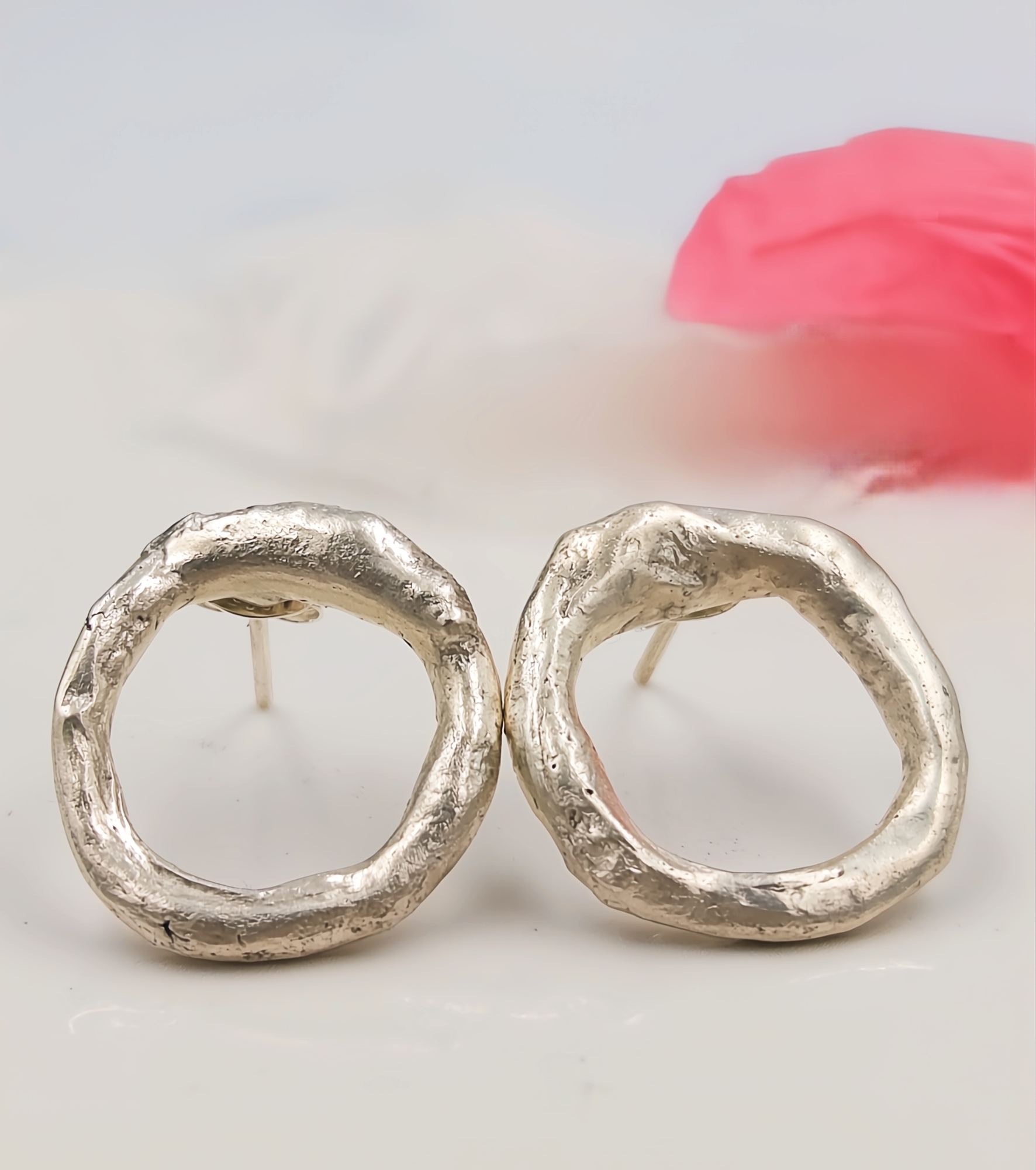 Molten Sterling Silver Circle Stud Earrings