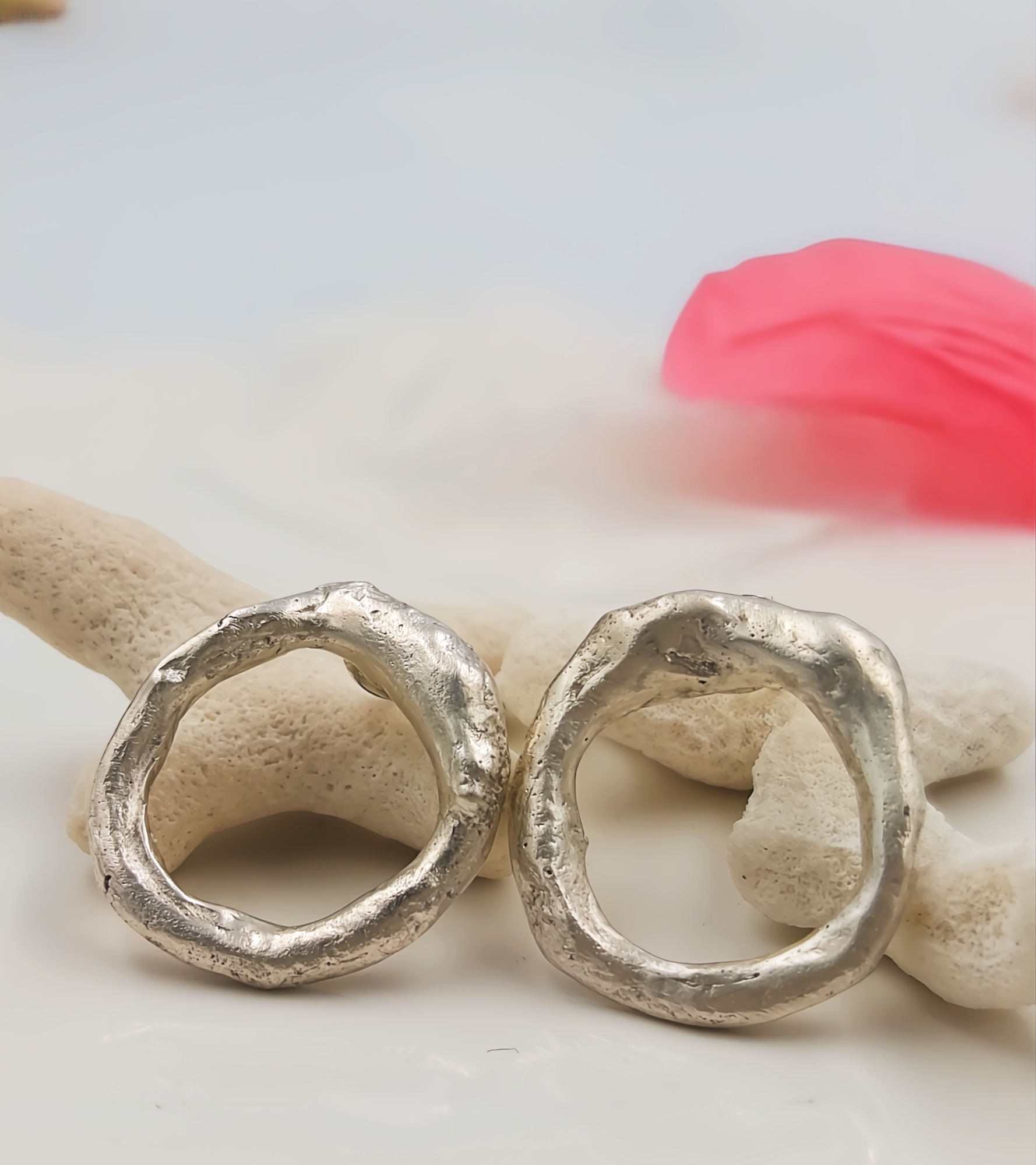 Molten Sterling Silver Circle Stud Earrings