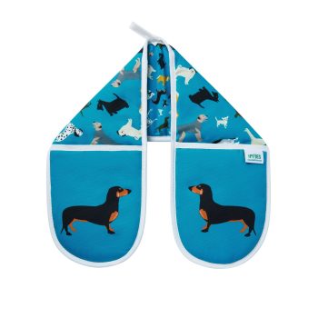 Dogs design cotton oven gloves cut out image showing design on both sides