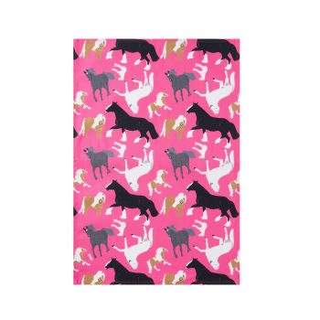 Pink organic cotton teat towel with horses illustrations