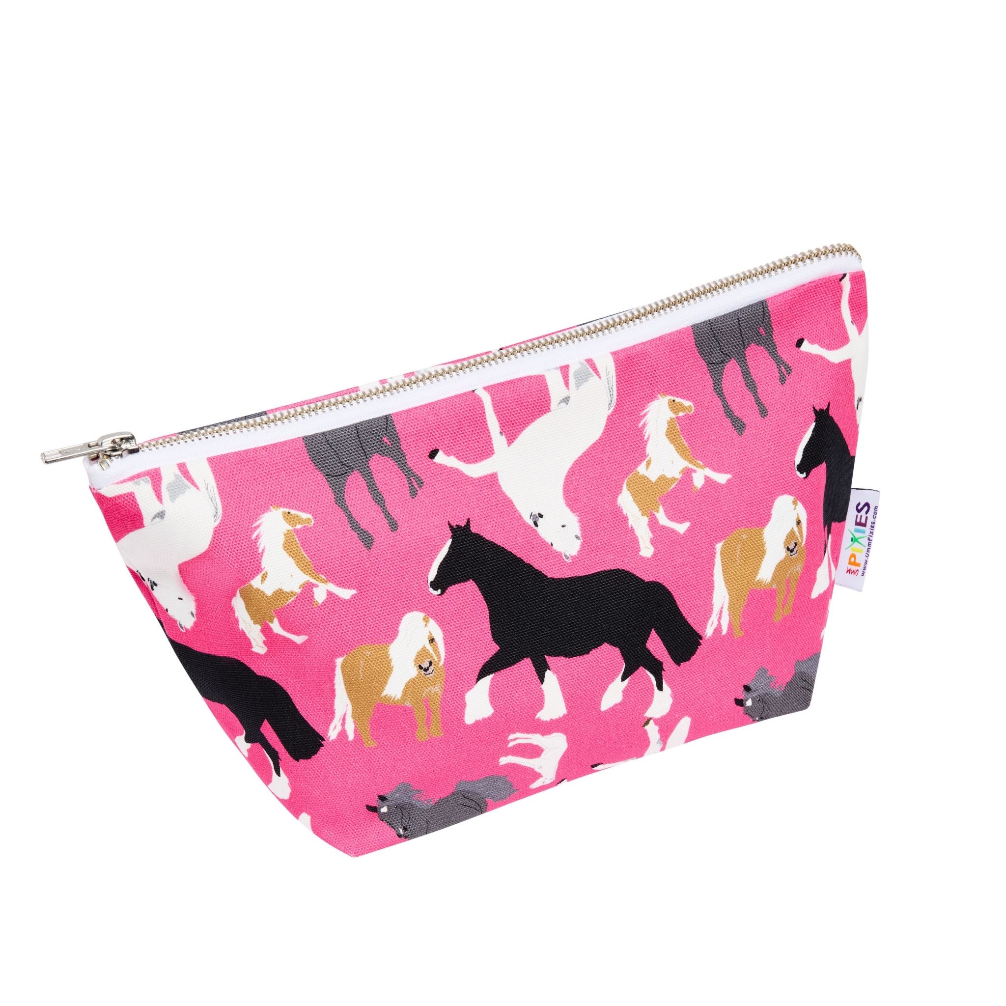 Pink Horses waterproof lined zipped really useful bag