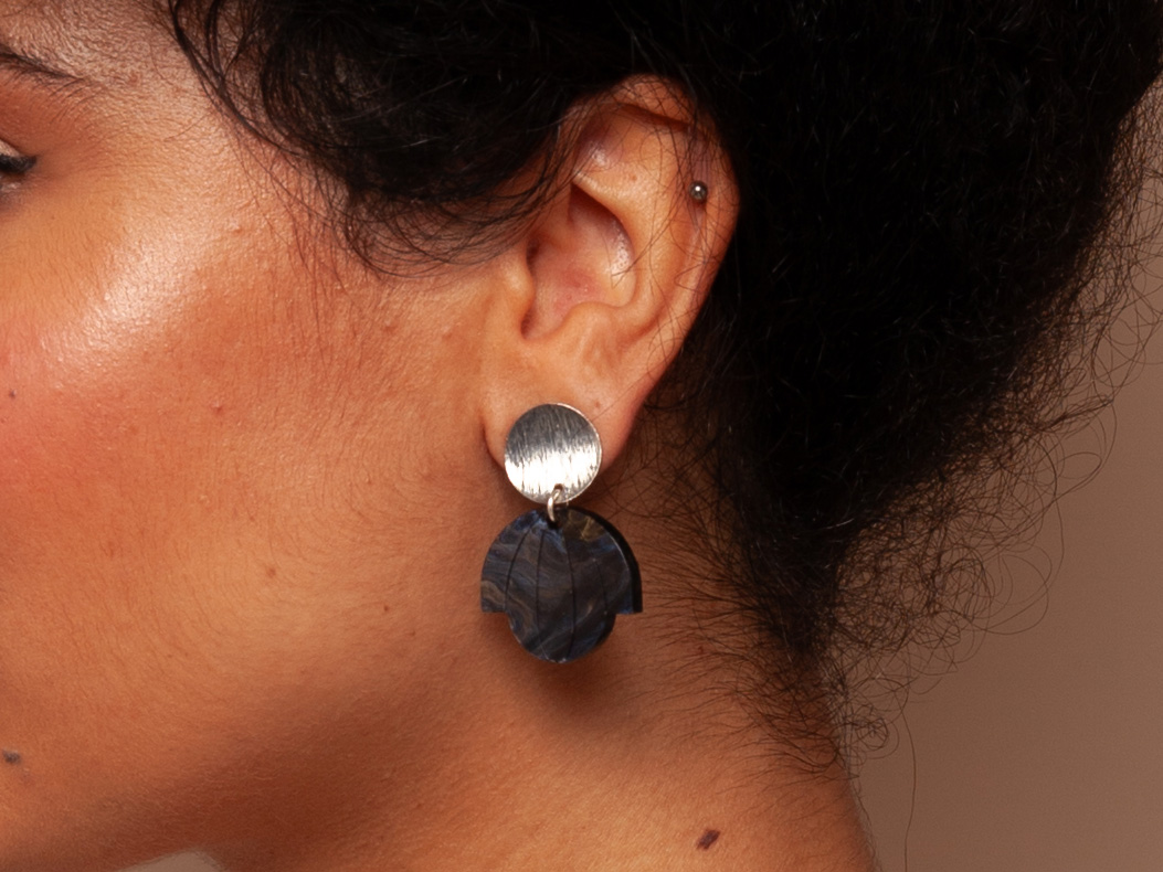 Bloom Deco Blue Marble Silver Earrings Studs