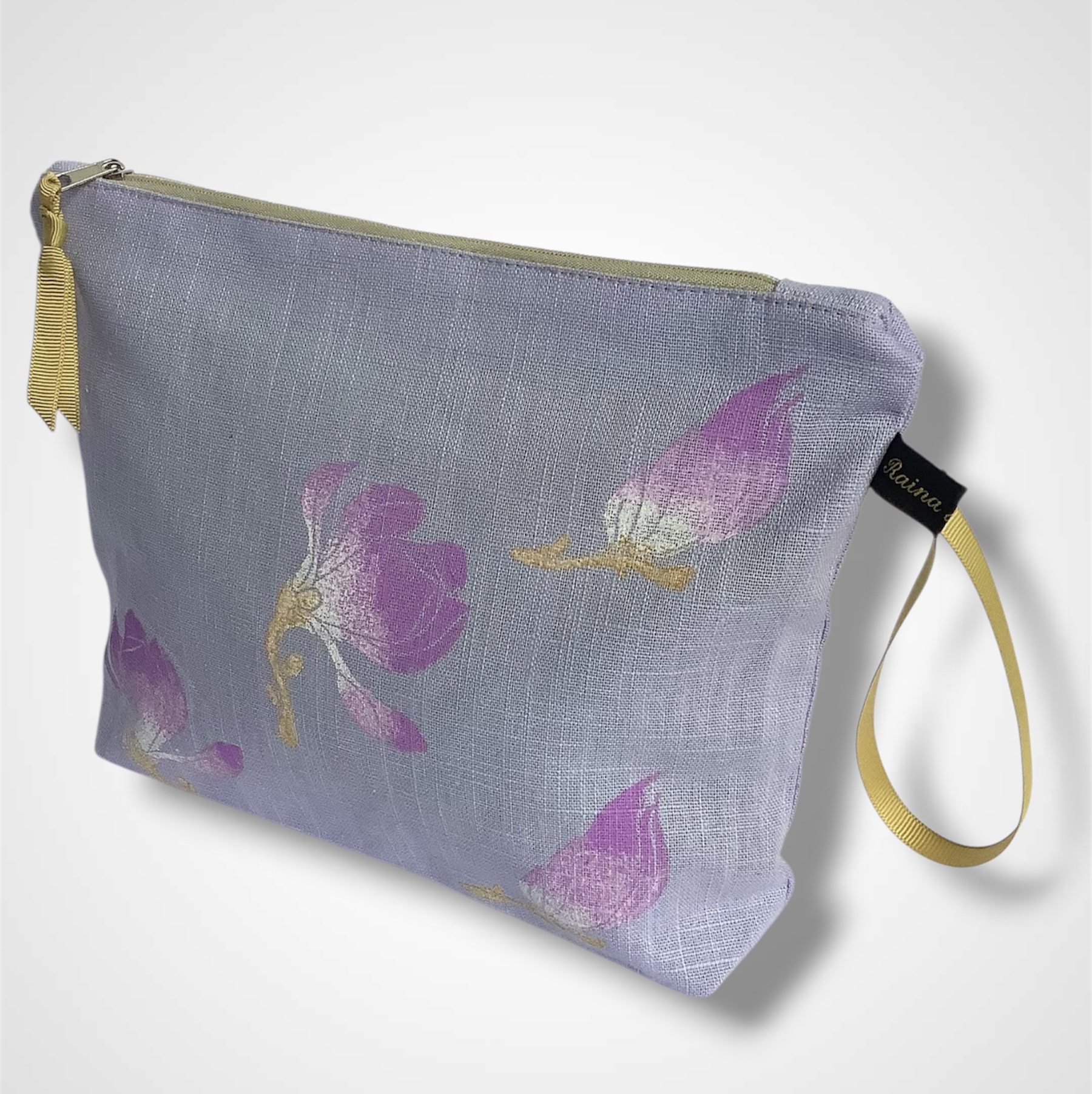 Lilac Magnolias Linen Makeup Bag