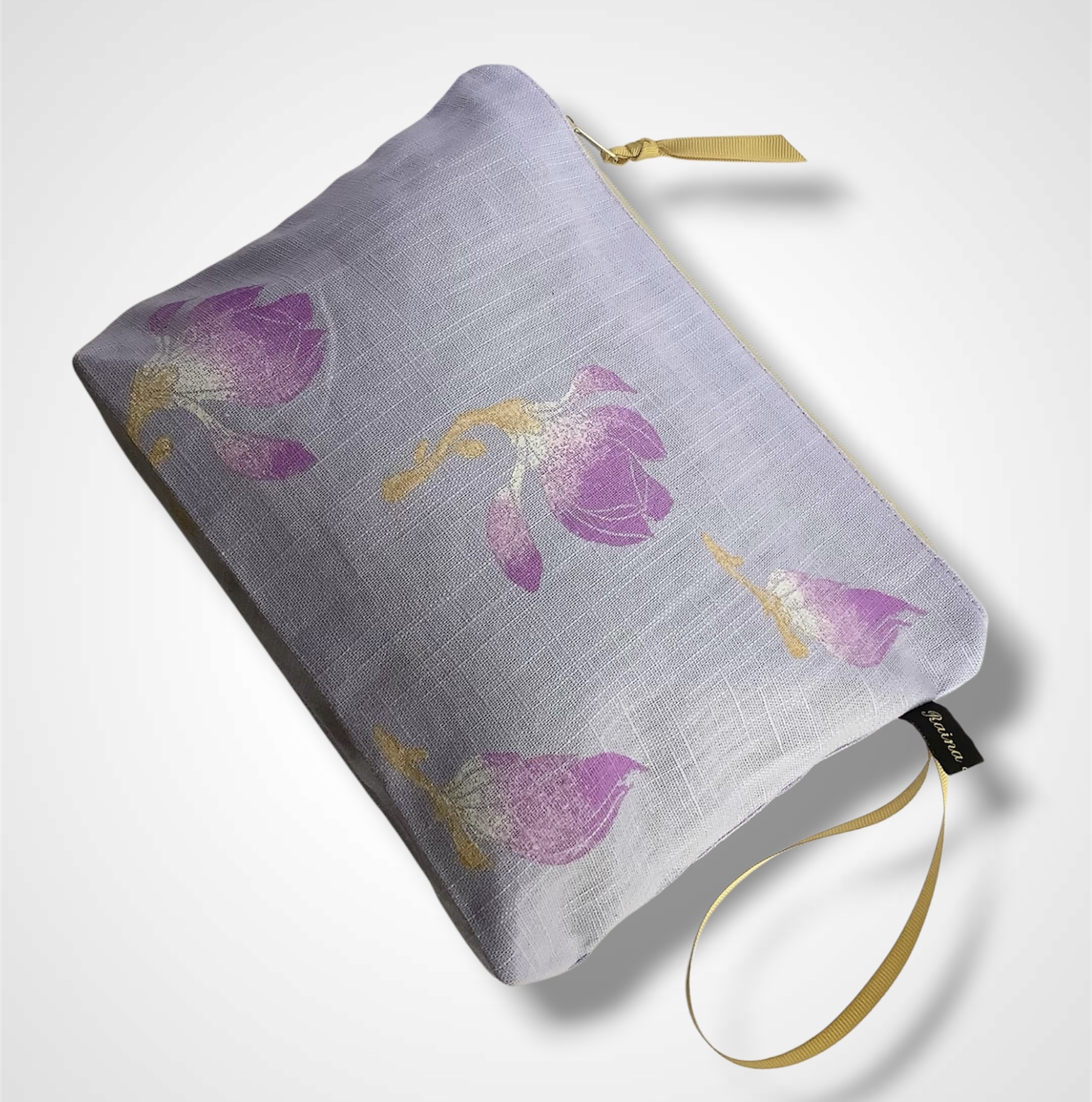 Lilac Magnolias Linen Makeup Bag