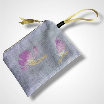 Lilac Linen Magnolias Zip-Up Pouch