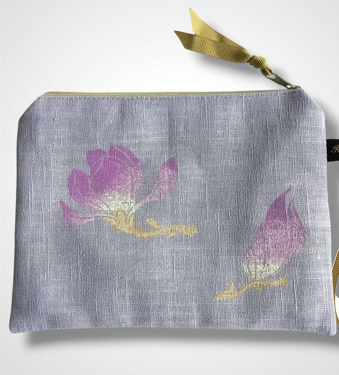 Lilac Linen Magnolias Zip-Up Pouch