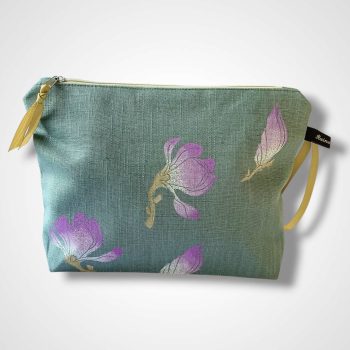 Sage Green Magnolias Linen Makeup Bag