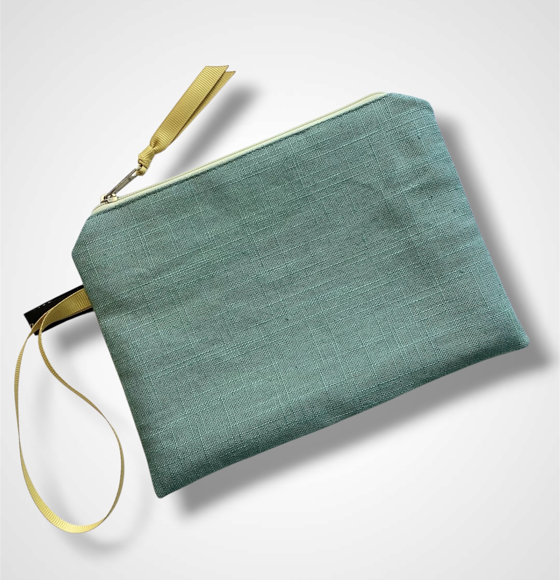 Sage Green Linen Magnolias Zip-Up Pouch