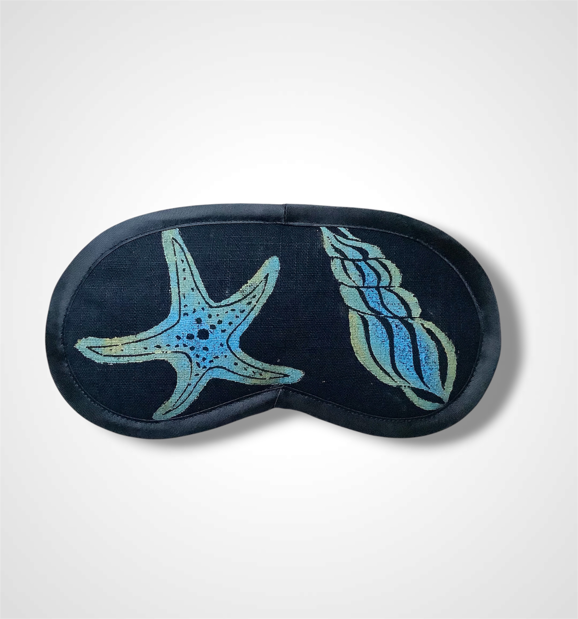 Navy Blue Sea Shells Linen Lavender Eye Mask