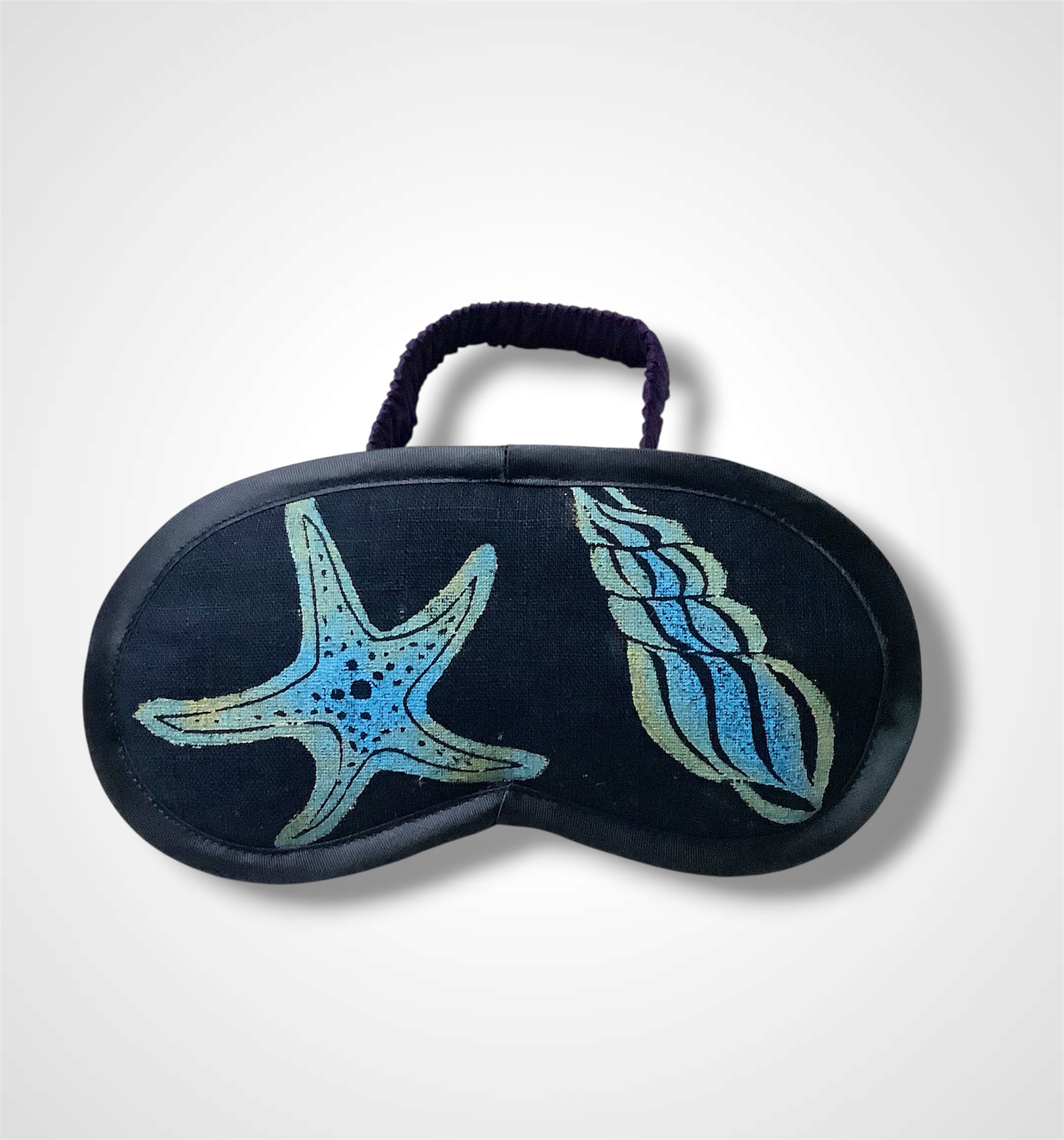 Navy Blue Sea Shells Linen Lavender Eye Mask