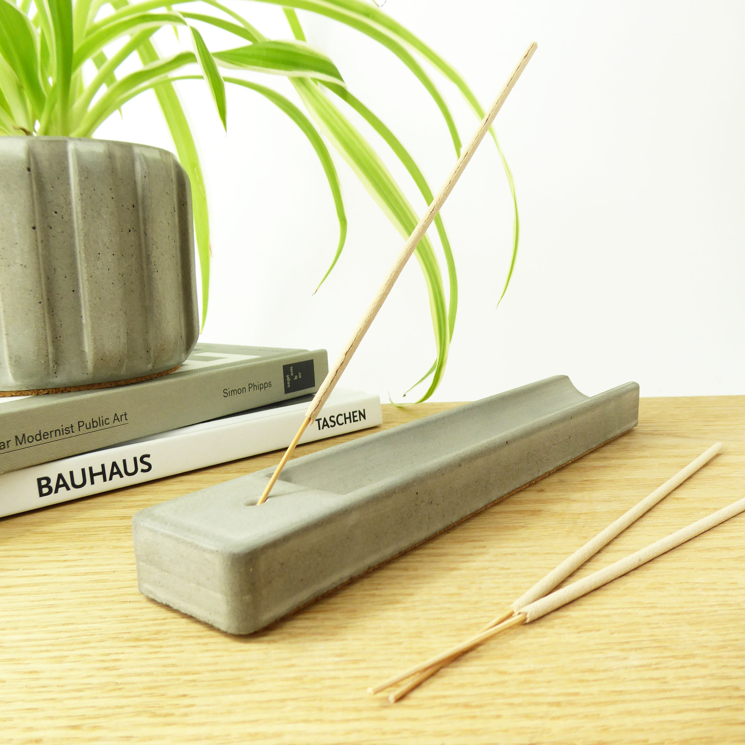 Handmade long concrete incense holder