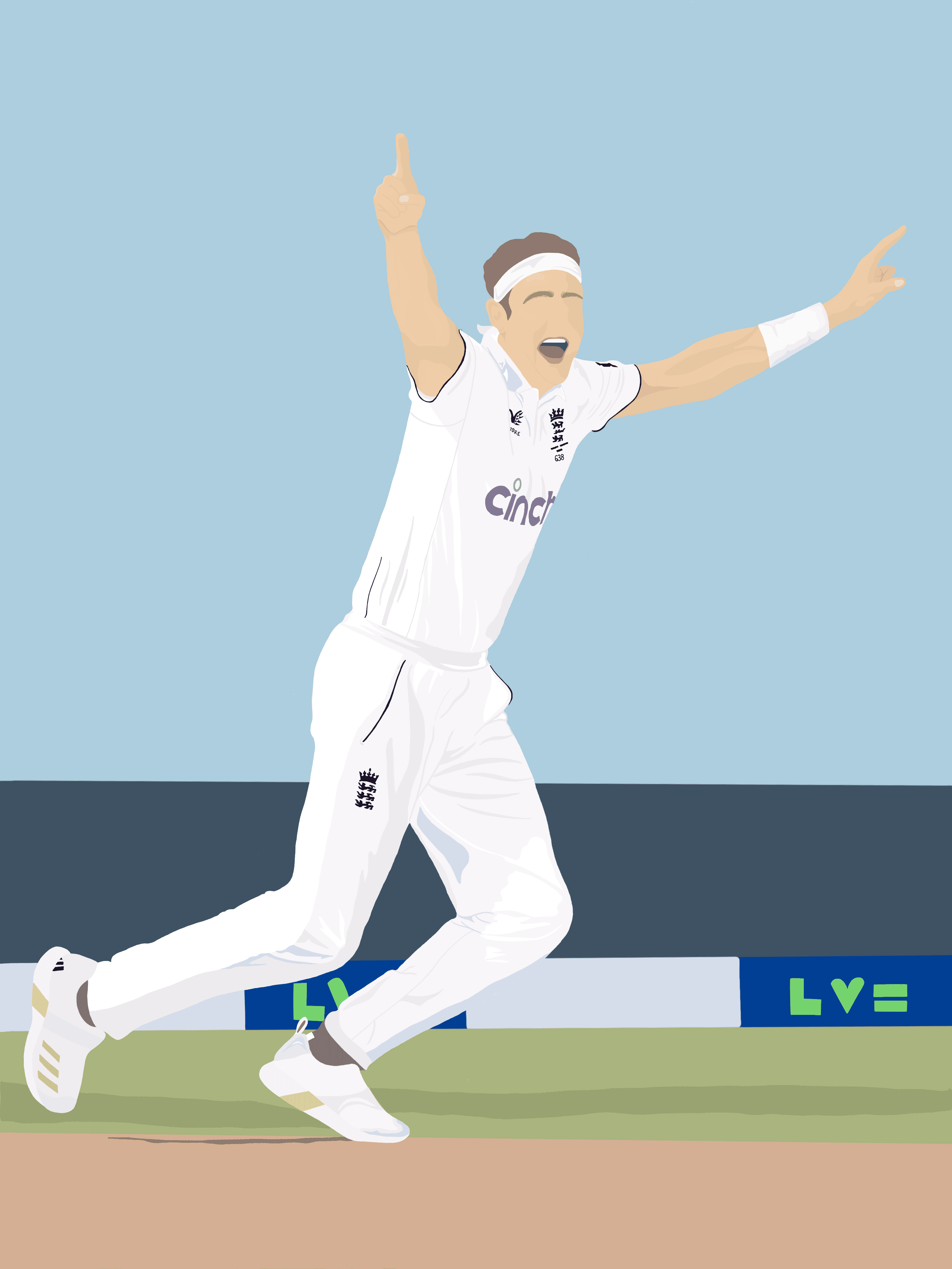 Stuart Broad Art Print - Hand-Drawn Cricket Wall Art