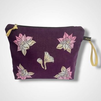 Purple Lotus Flowers Linen Makeup Bag