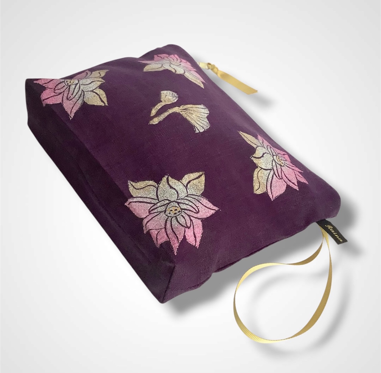 Purple Lotus Flowers Linen Makeup Bag