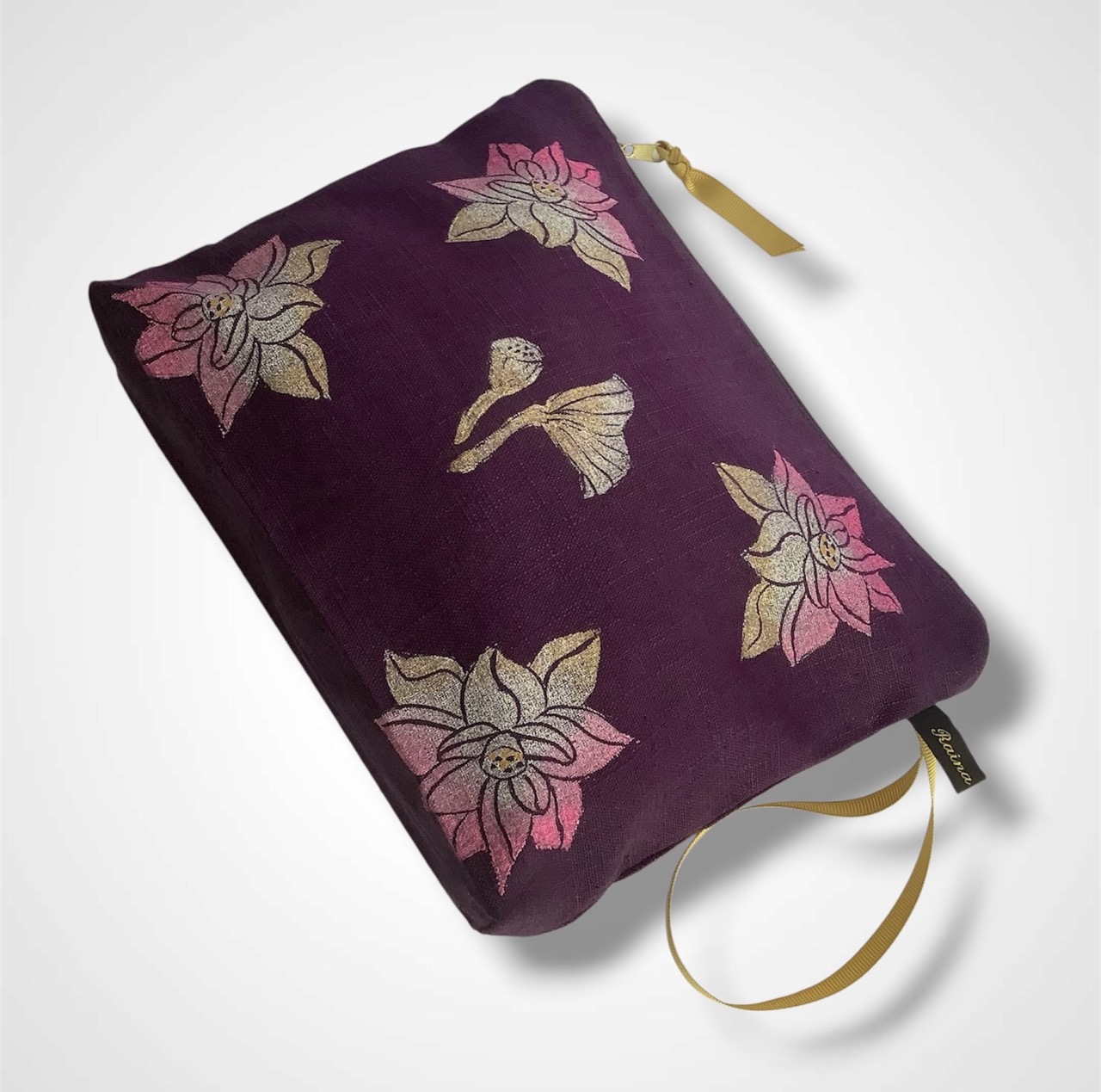 Purple Lotus Flowers Linen Makeup Bag