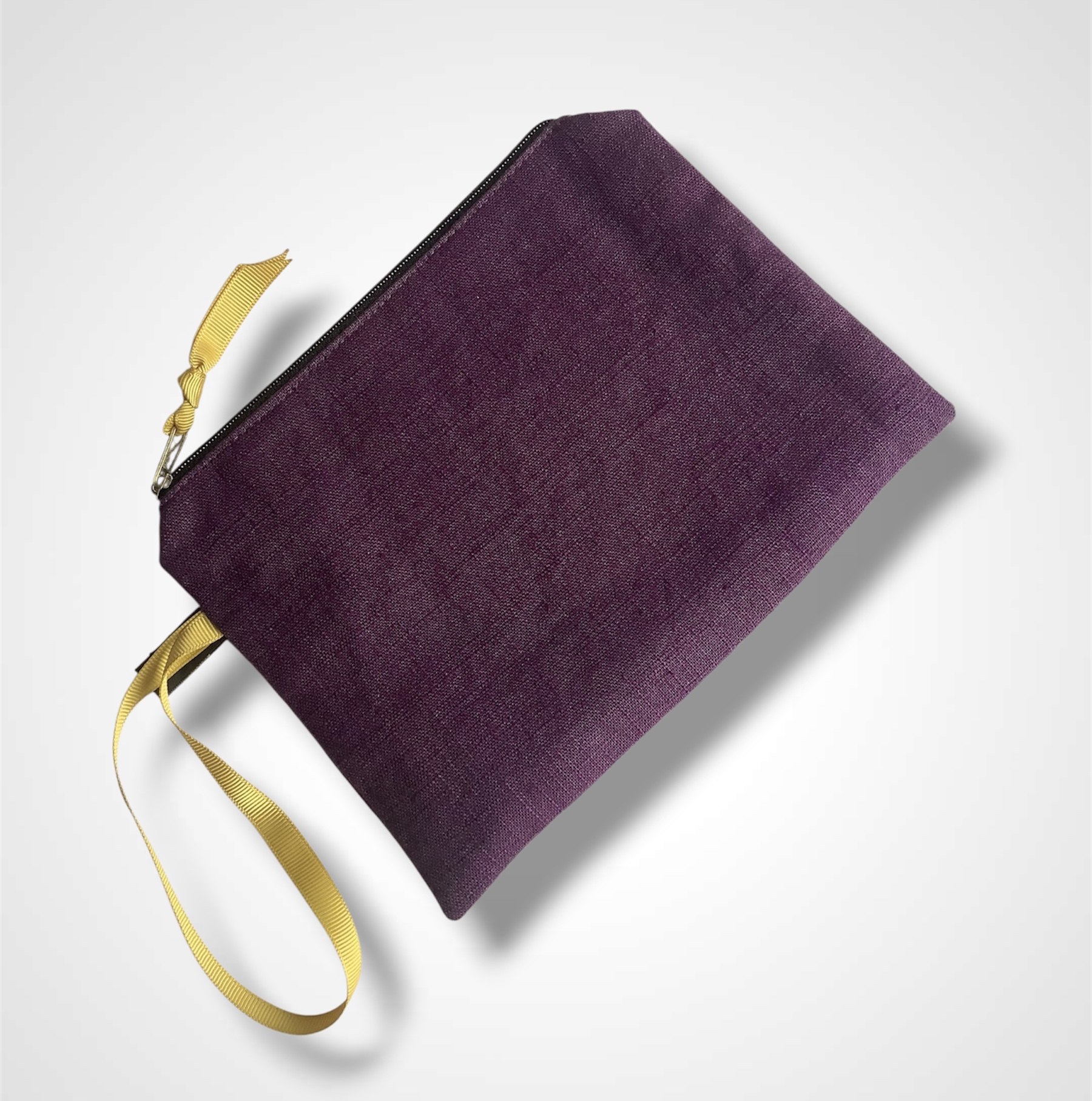 Purple Linen Lotus Flower Zip-Up Pouch