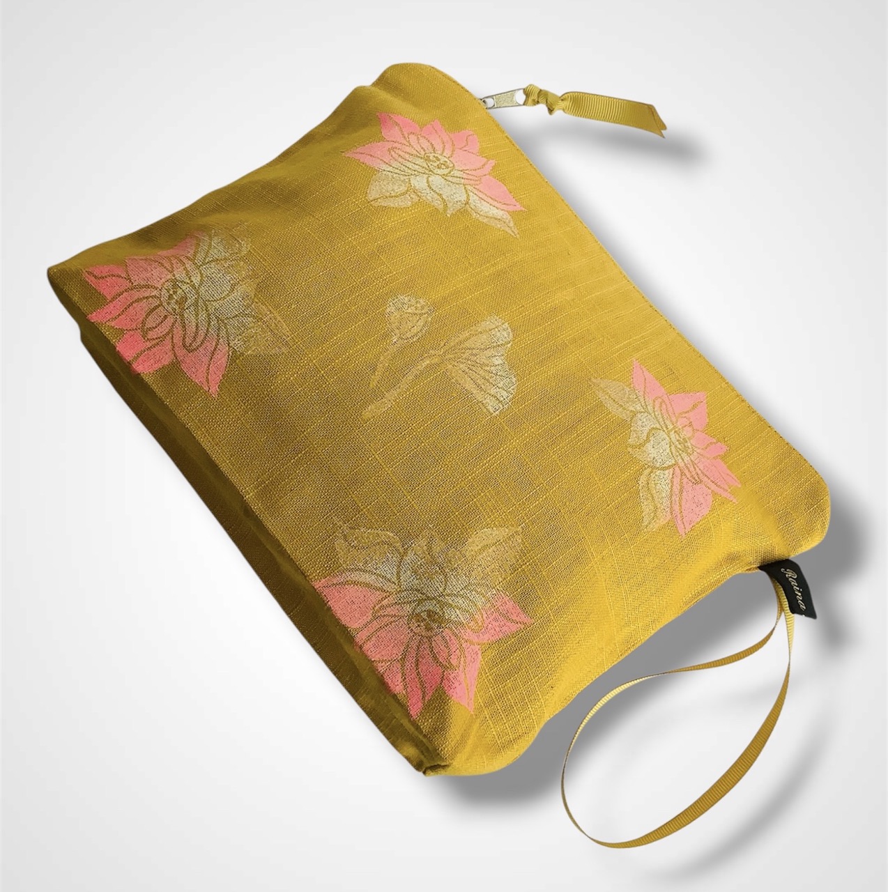 Yellow Lotus Flowers Linen Makeup Bag