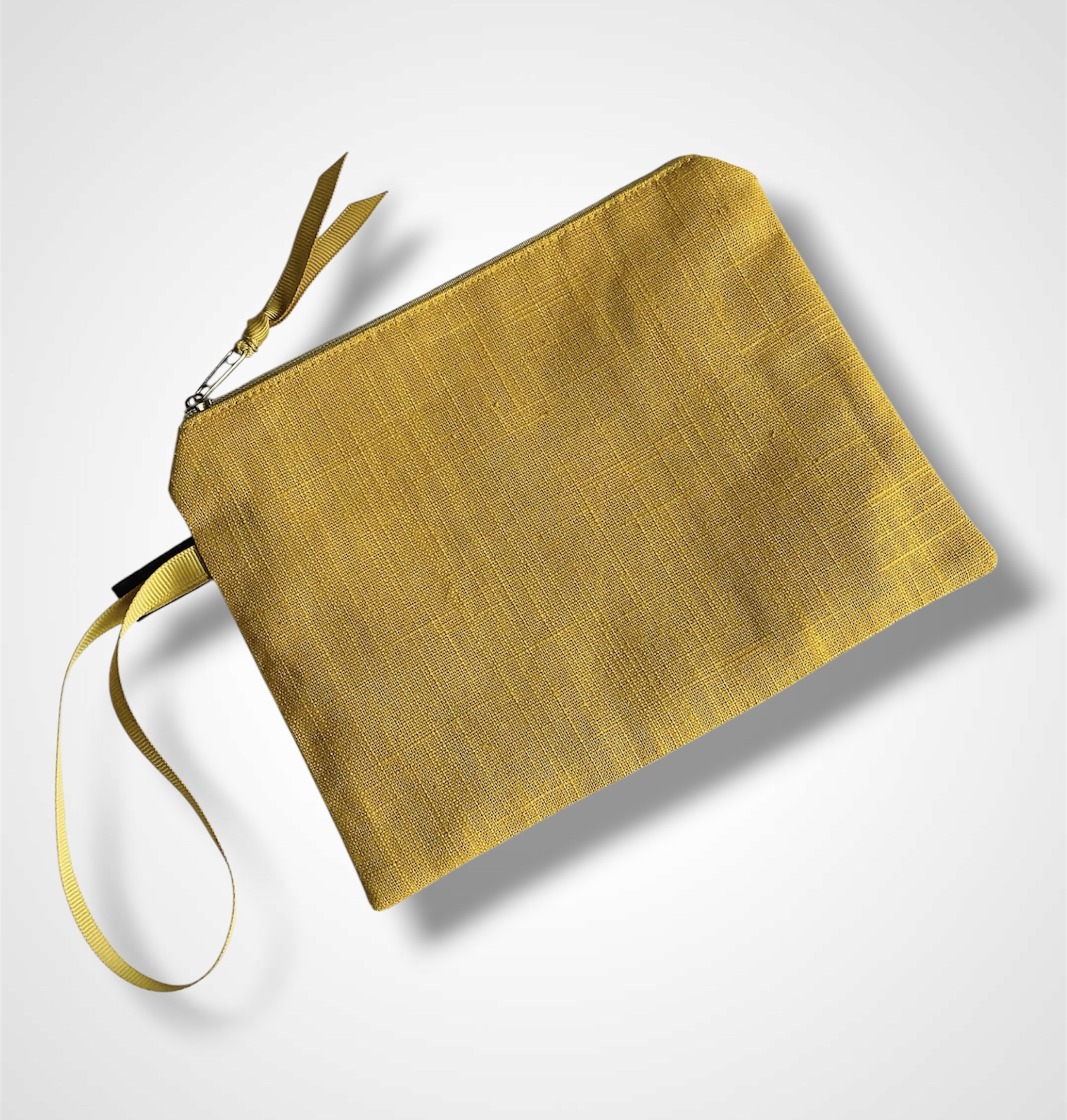 Yellow Linen Lotus Flower Zip-Up Pouch