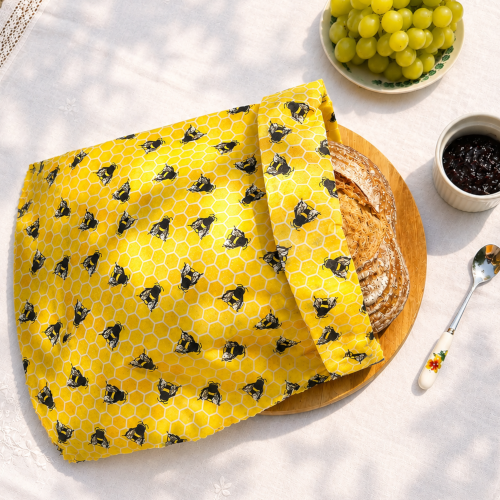 XXL (45x35cm) Sourdough Beeswax Bread Bag PLUS FREE Cotton Bag Liner | Yellow Bees