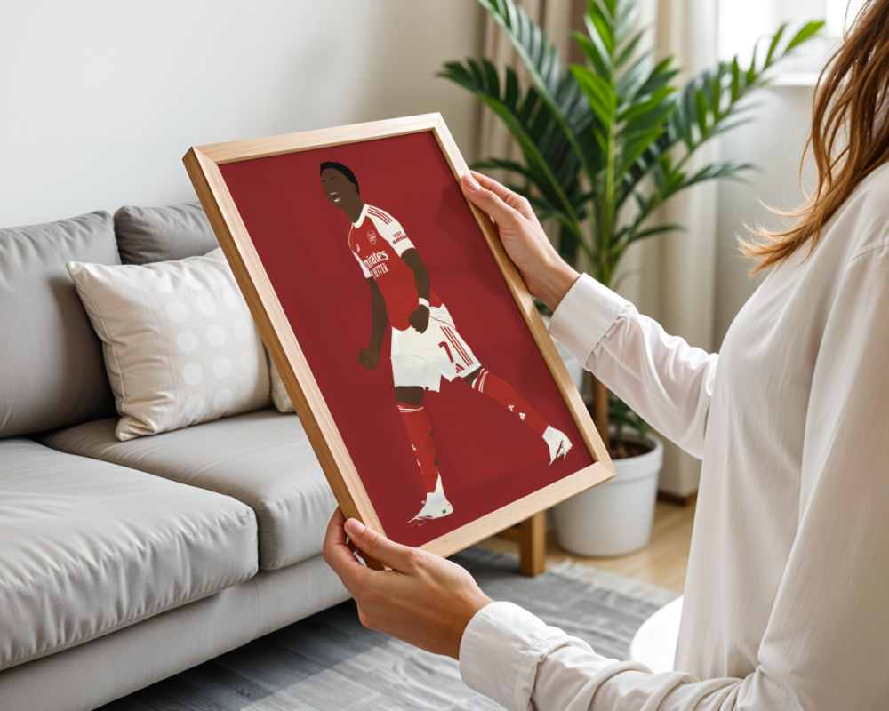 Bukayo Saka Art Print - Hand-Drawn Football Wall Art
