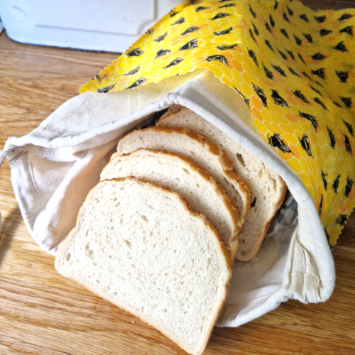 XXL (45x35cm) Sourdough Beeswax Bread Bag PLUS FREE Cotton Bag Liner | Yellow Bees