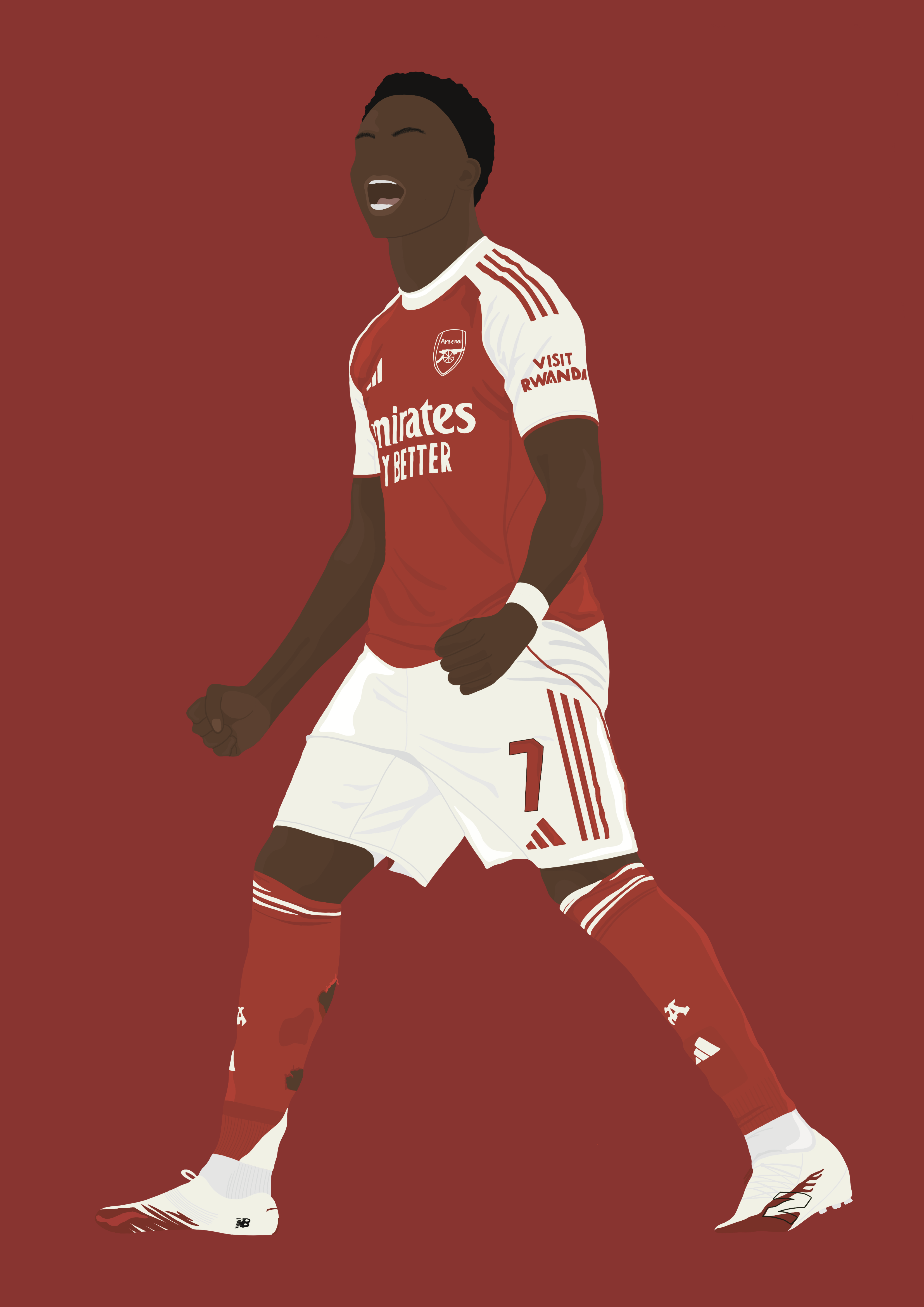 Bukayo Saka Art Print - Hand-Drawn Football Wall Art