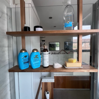 Oak shower caddy with double shelves