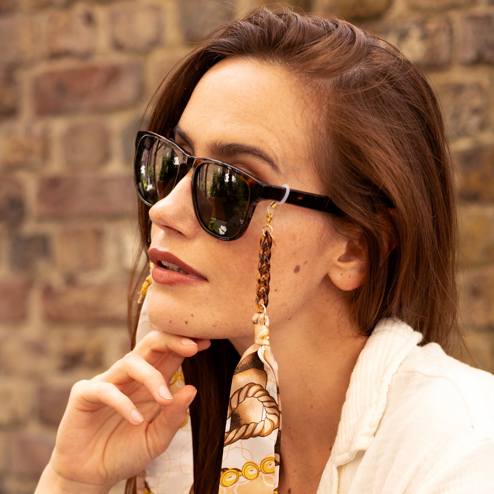 Brigitte Cream Gold Riviera Print Glasses Chain