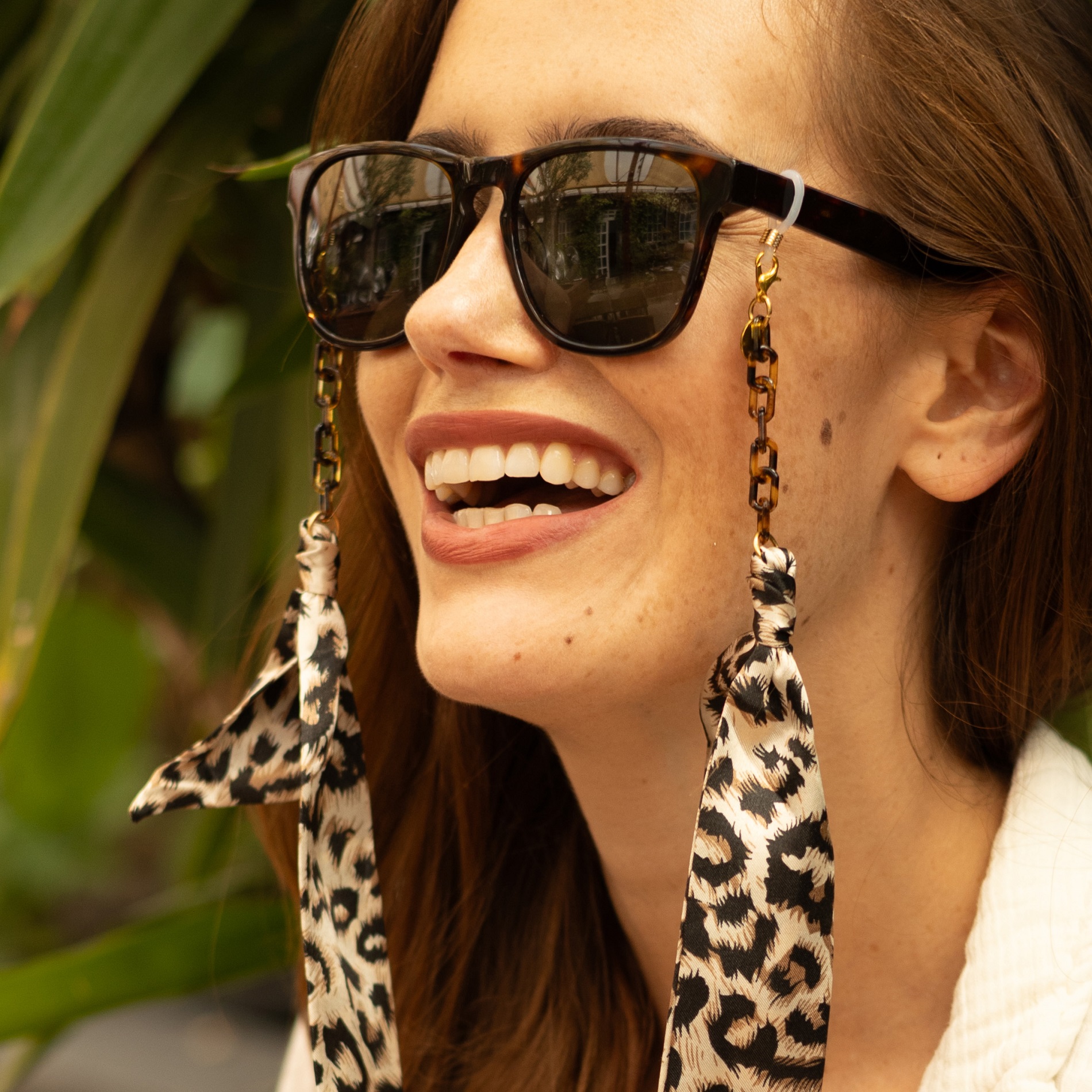 Cleo Leopard Print Fabric Tortoiseshell Glasses Chain
