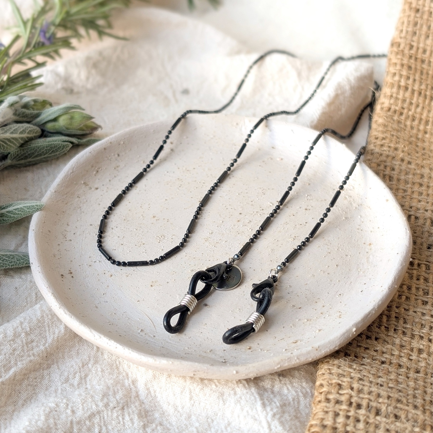 Morse Men’s Black Cylinder Bead Glasses Chain