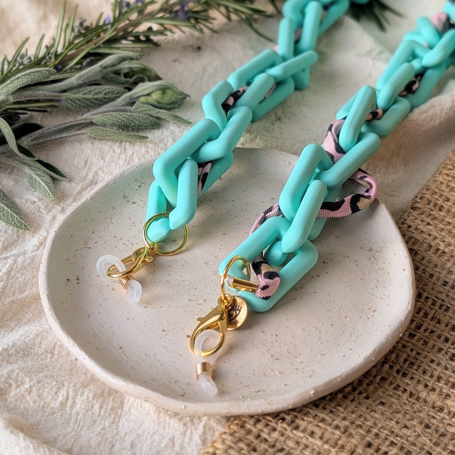 Stacey Chunky Mint Acrylic Leopard Glasses Chain