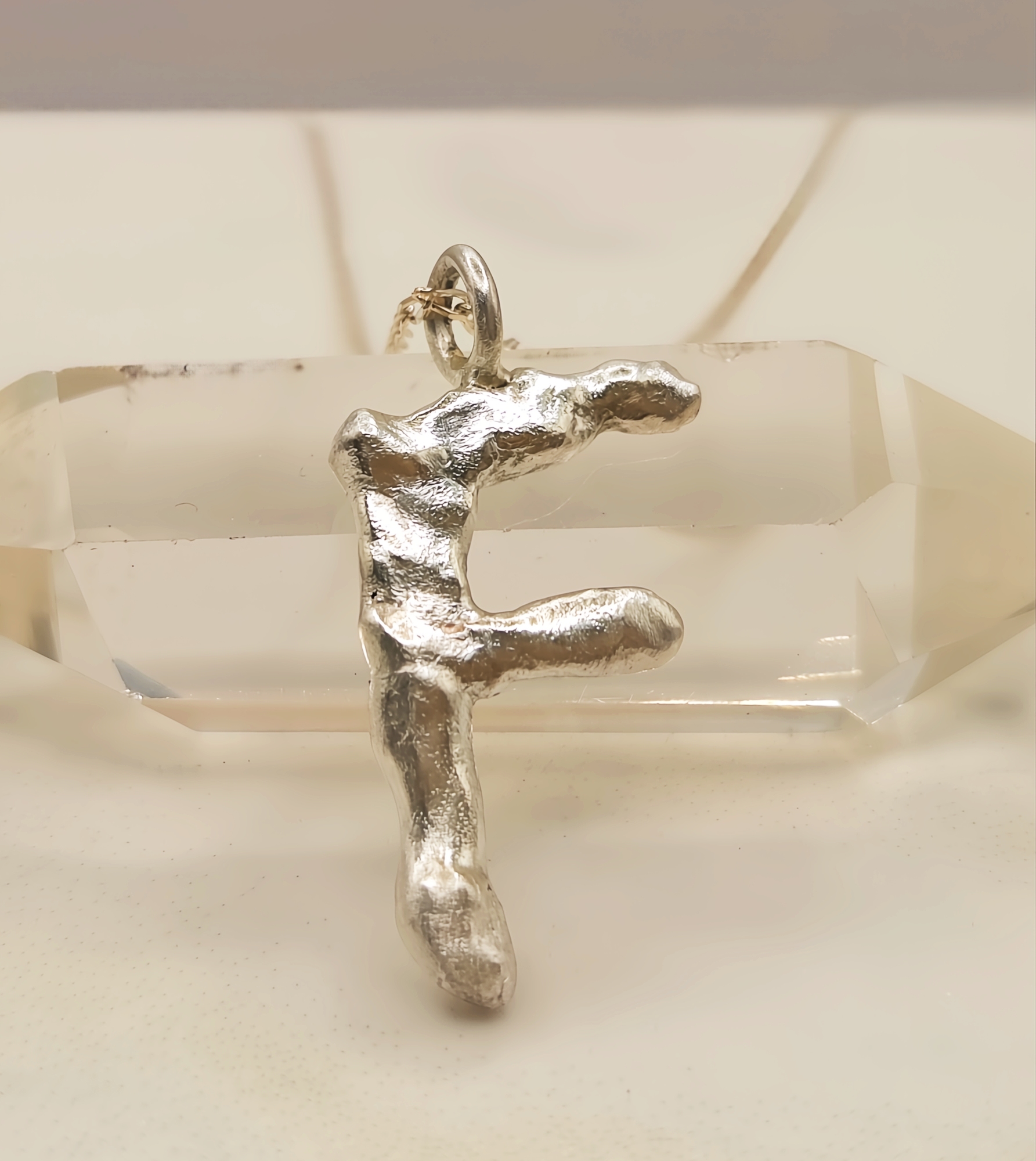 Molten Sterling Silver F Pendant Necklace