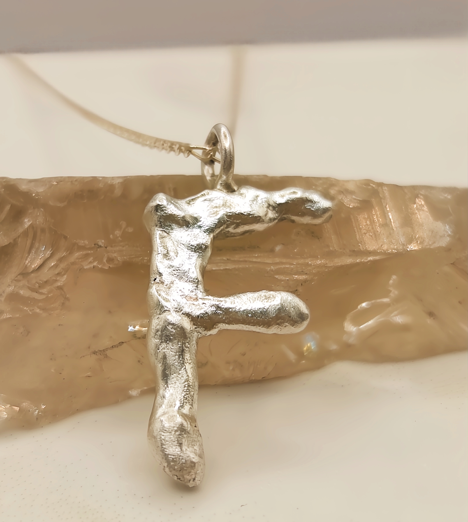 Molten Sterling Silver F Pendant Necklace