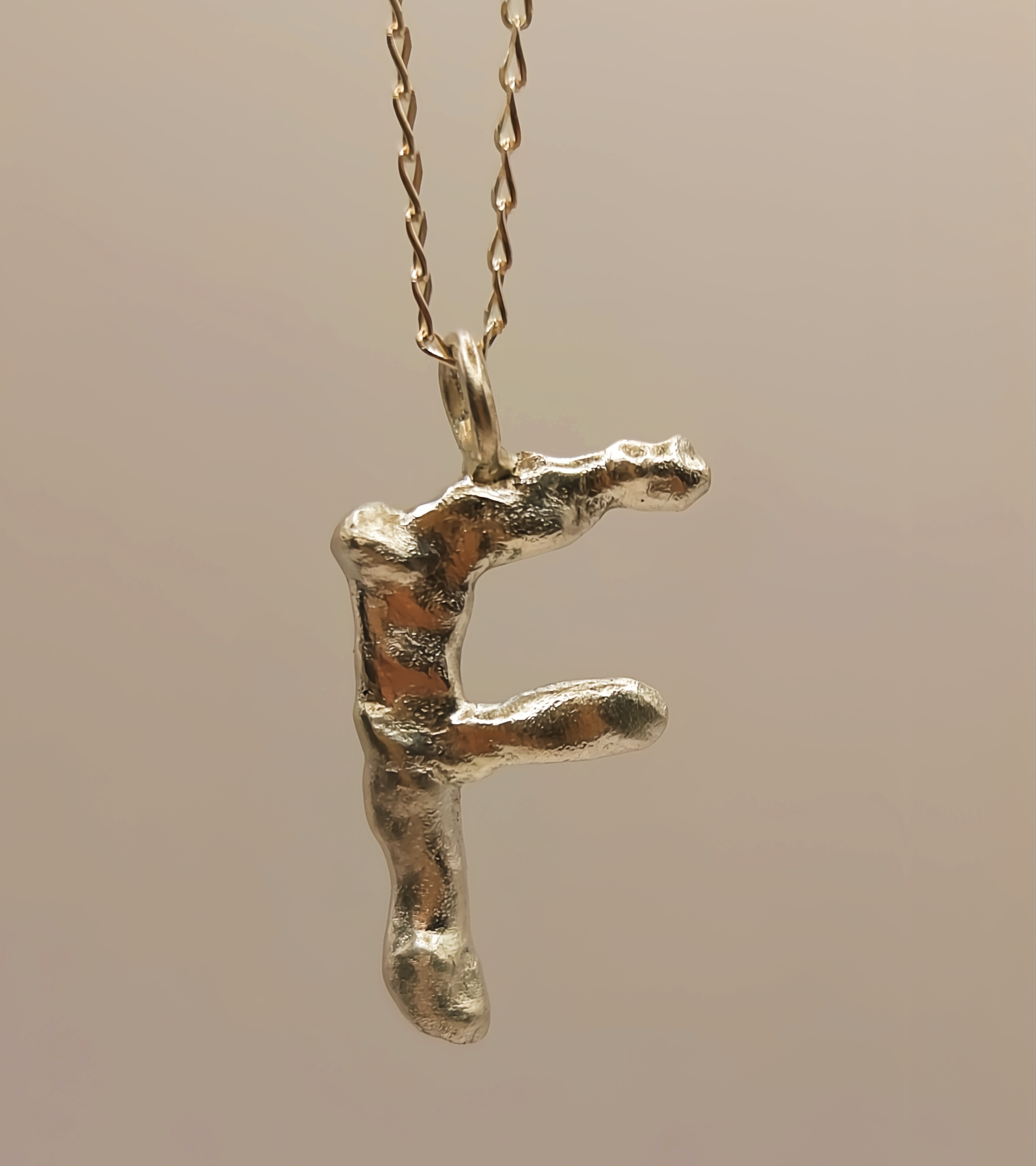 Molten Sterling Silver F Pendant Necklace