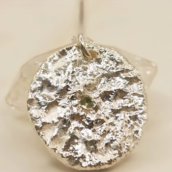 Reticulated Sterling Silver Pendant with Green Sapphire