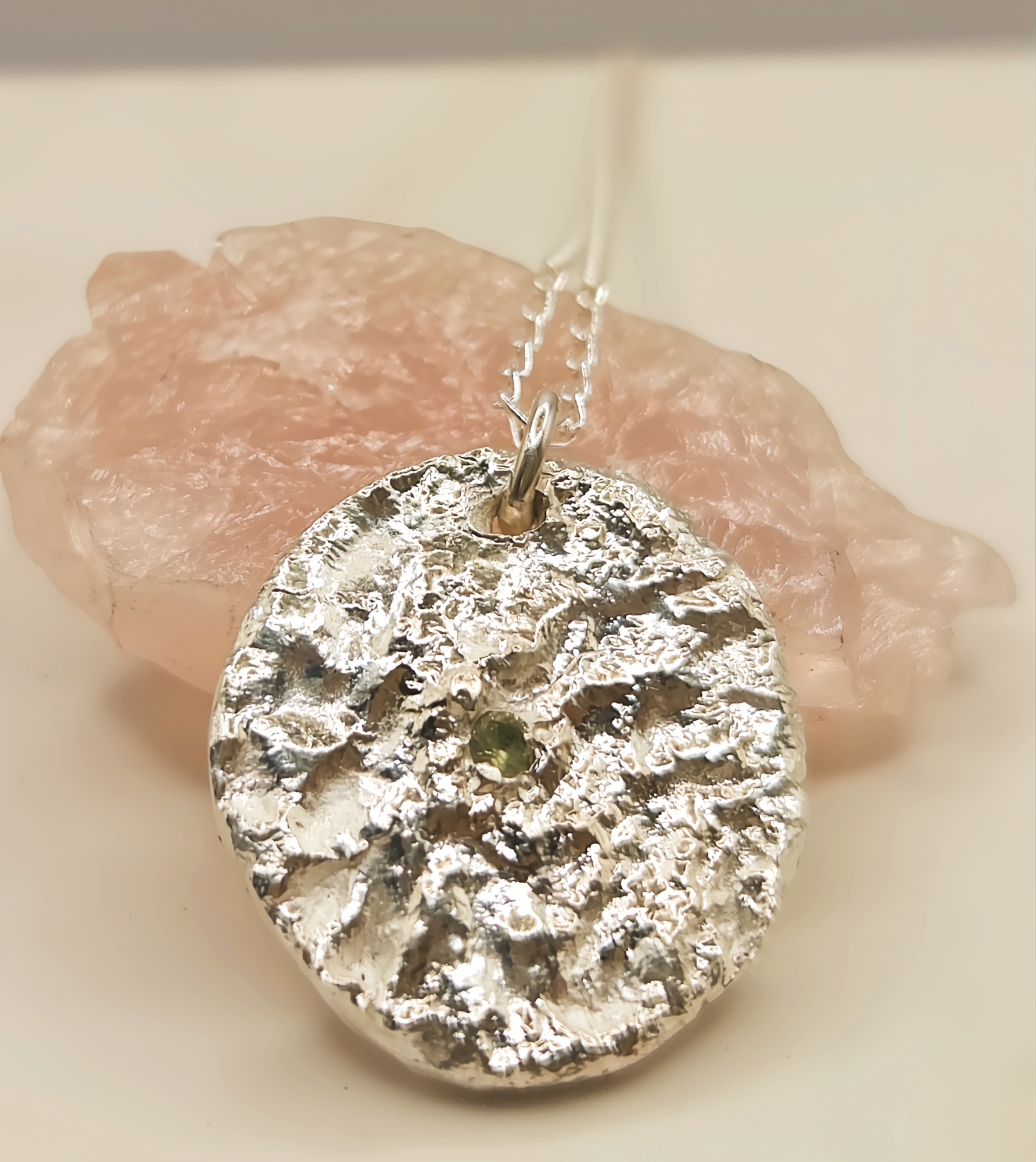 Reticulated Sterling Silver Pendant with Green Sapphire