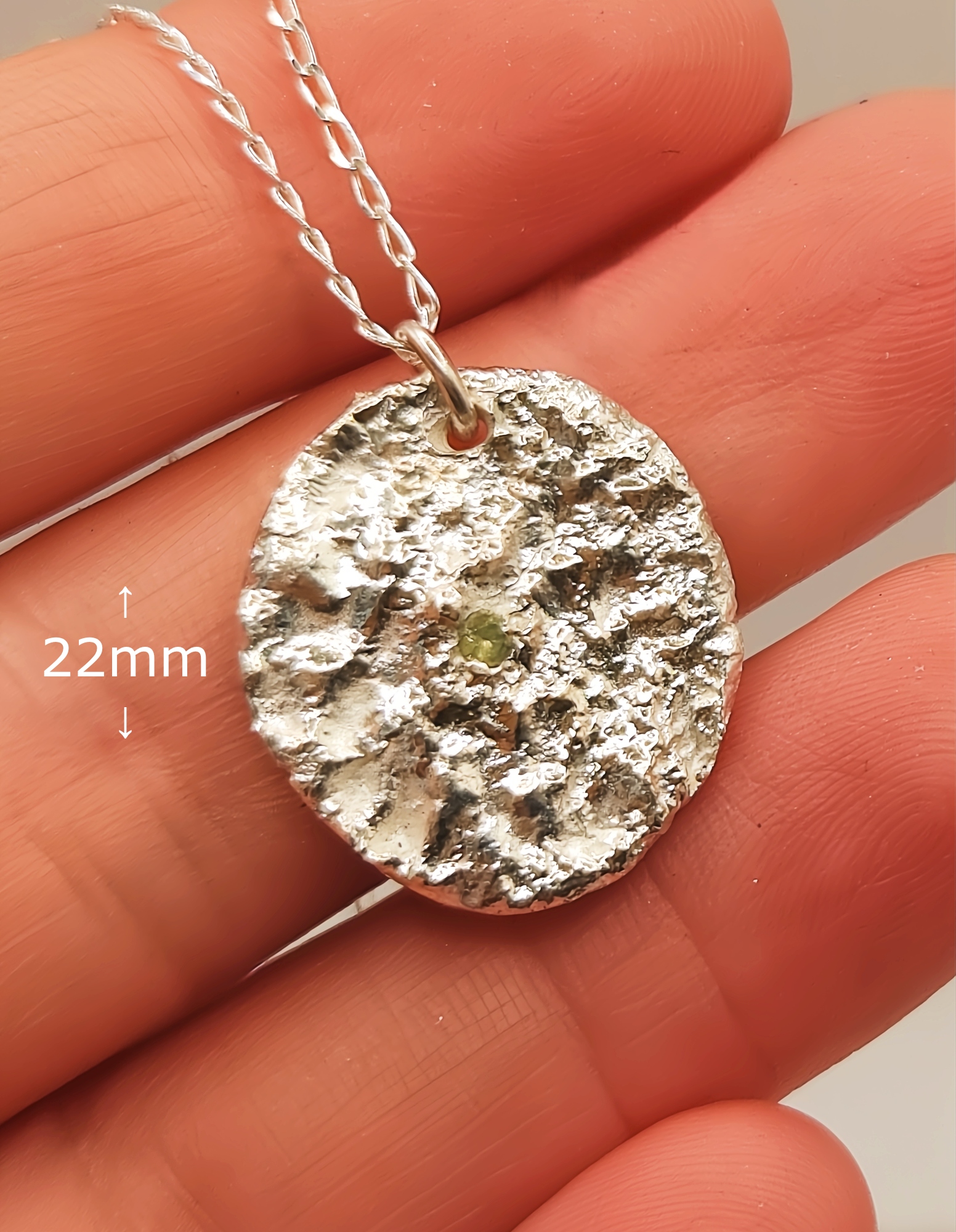 Reticulated Sterling Silver Pendant with Green Sapphire