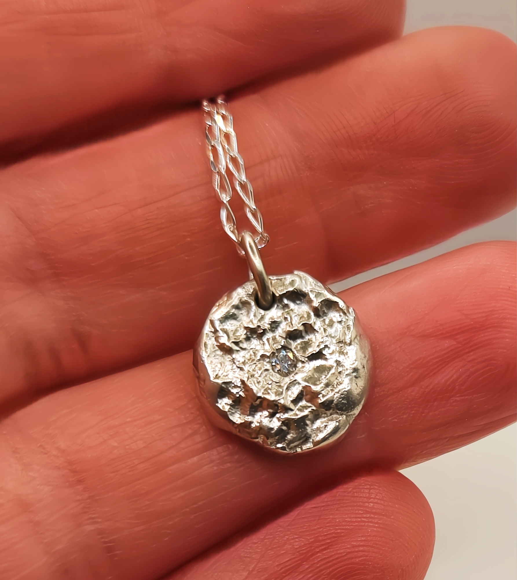 Sterling Silver Molten Pendant with Lab Diamond