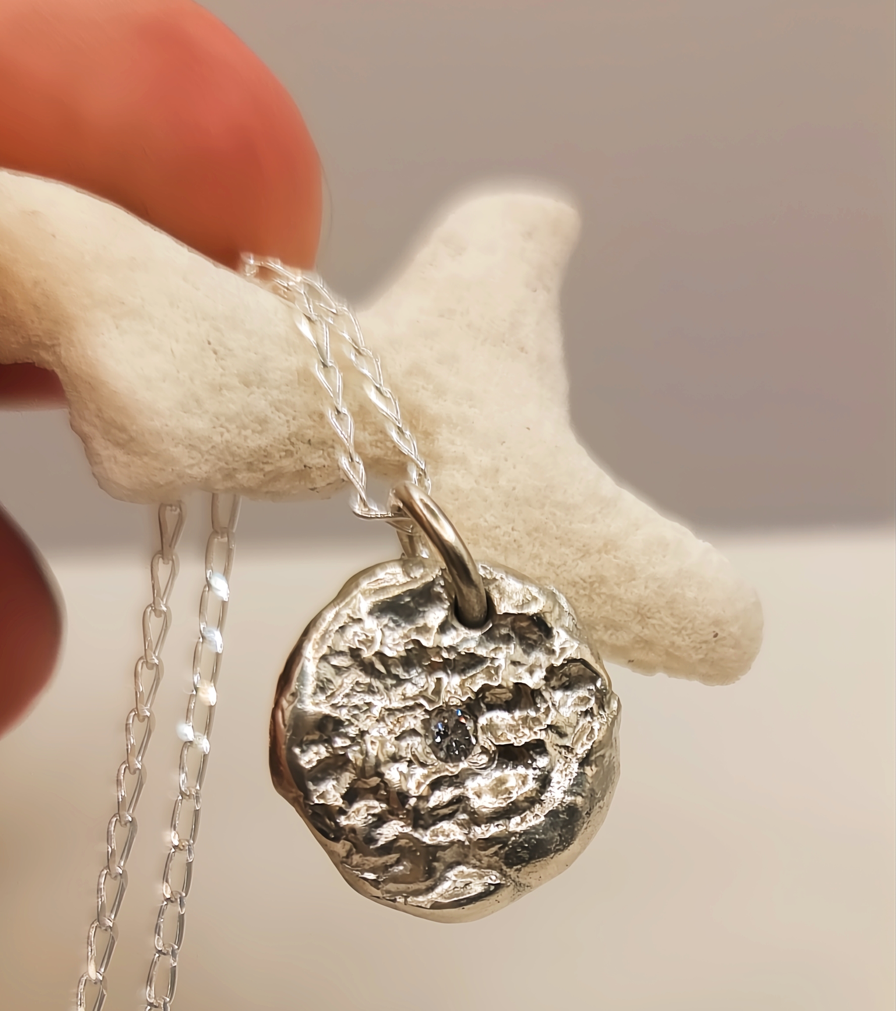 Sterling Silver Molten Pendant with Lab Diamond