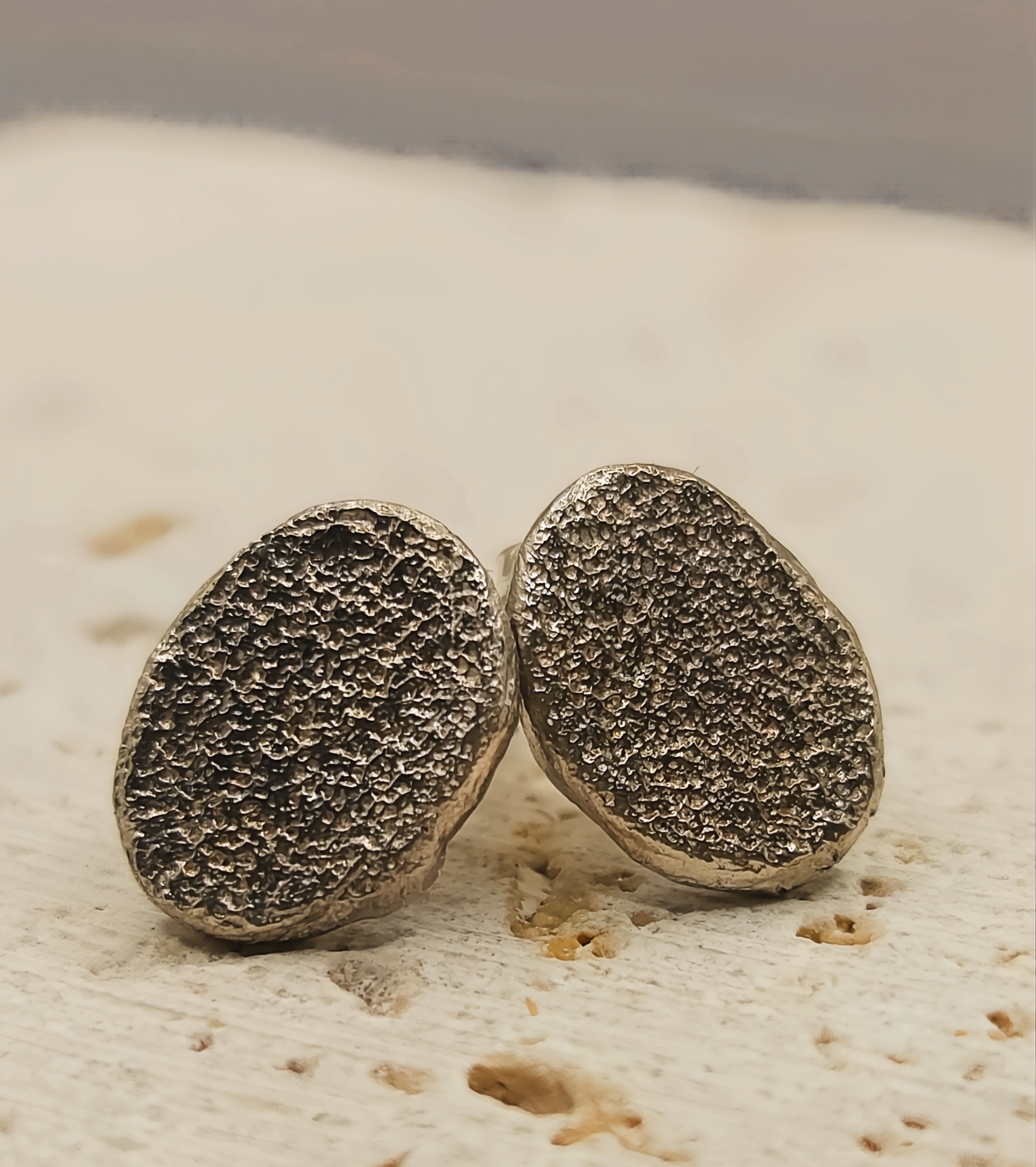 Sterling Silver Sandcast Effect Stud Earrings