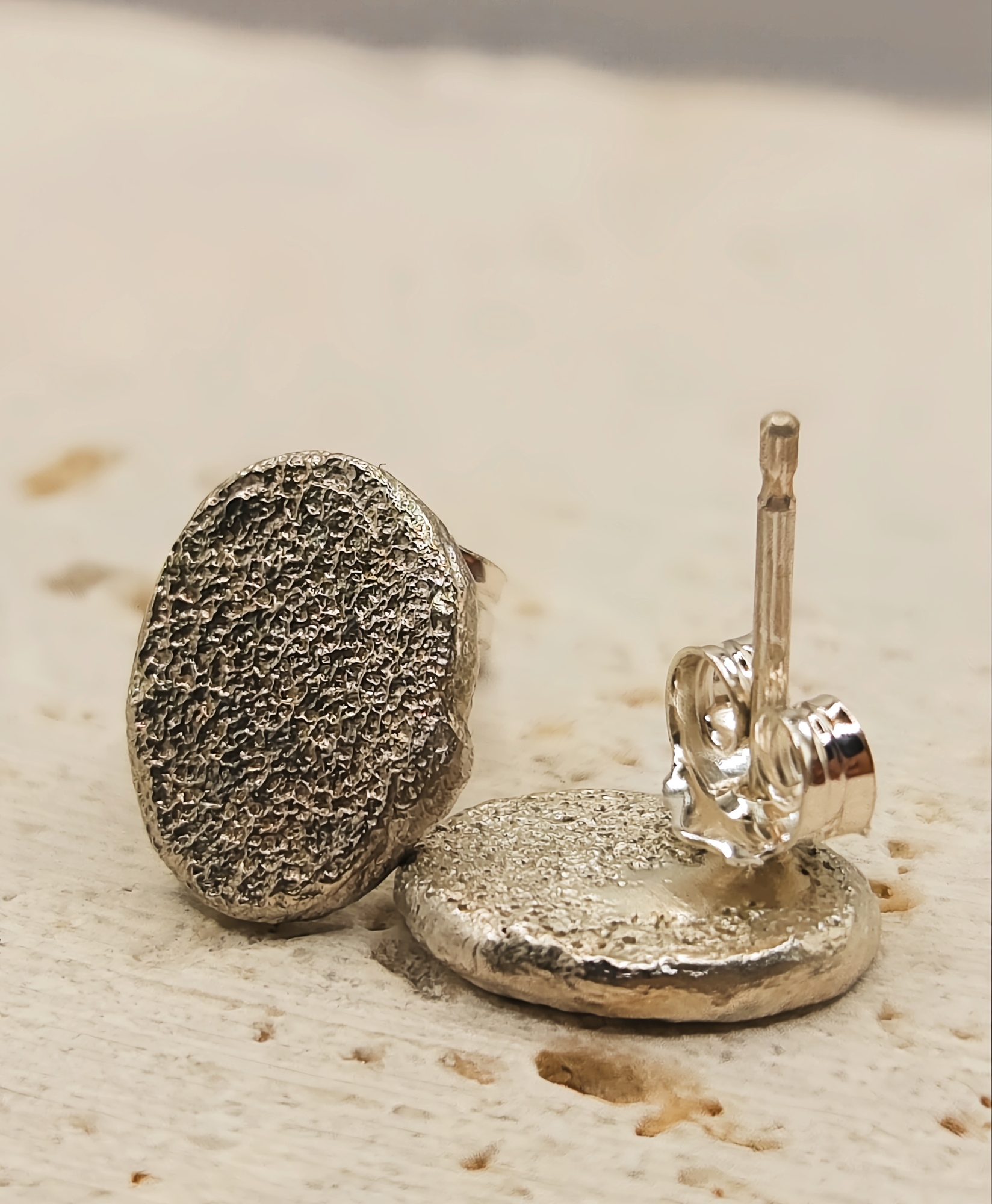 Sterling Silver Sandcast Effect Stud Earrings