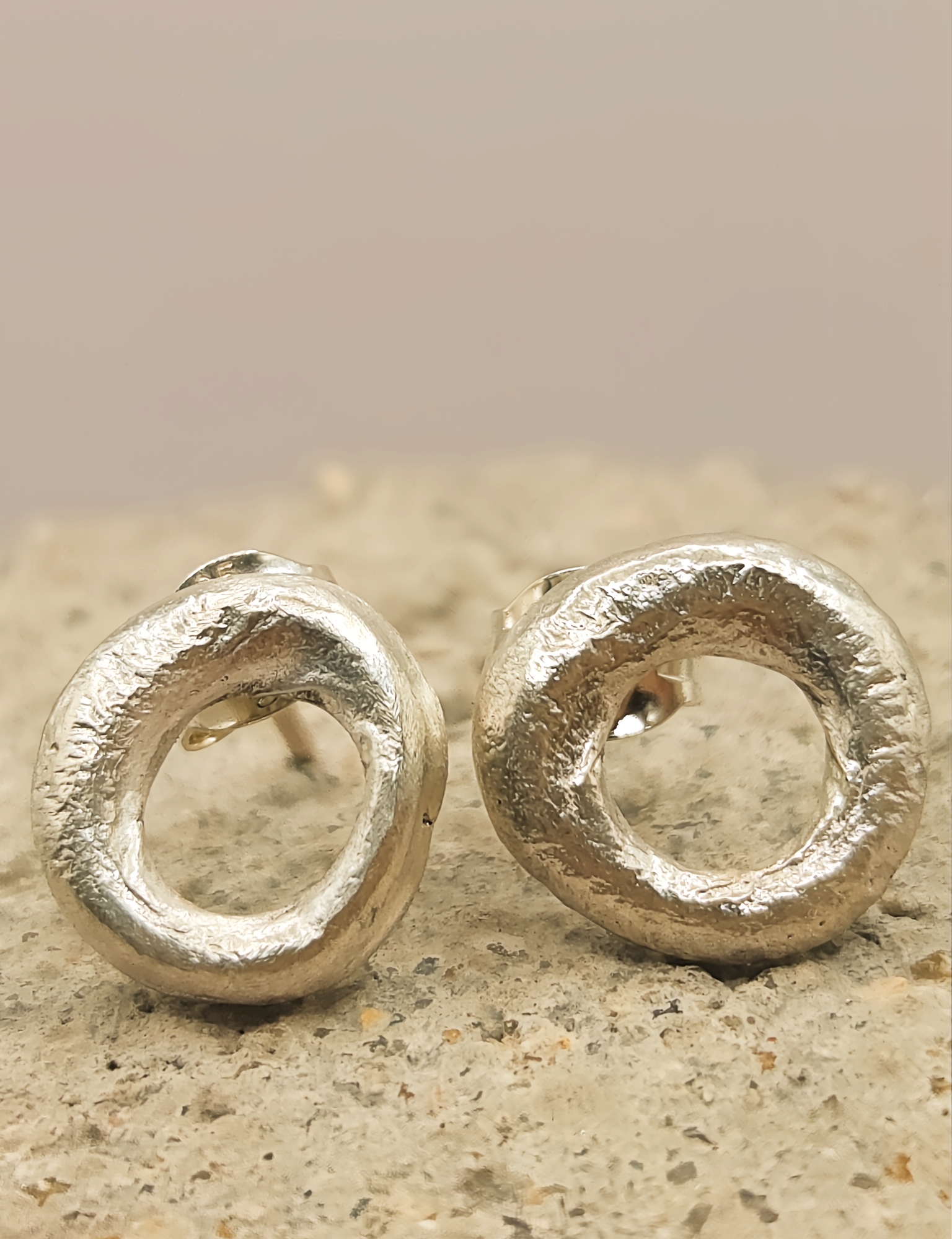 Irregular Silver Circle Stud Earrings
