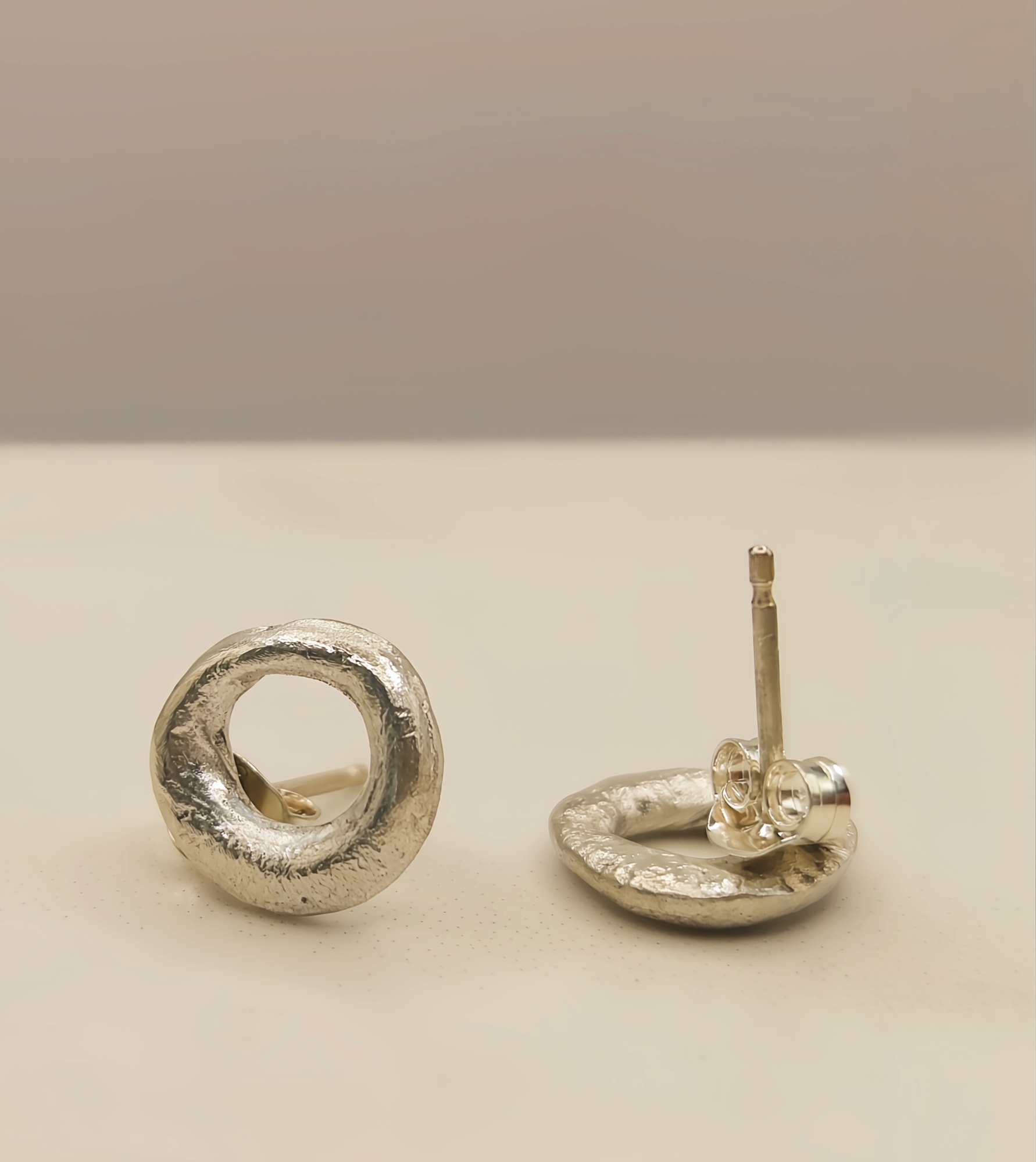 Irregular Silver Circle Stud Earrings