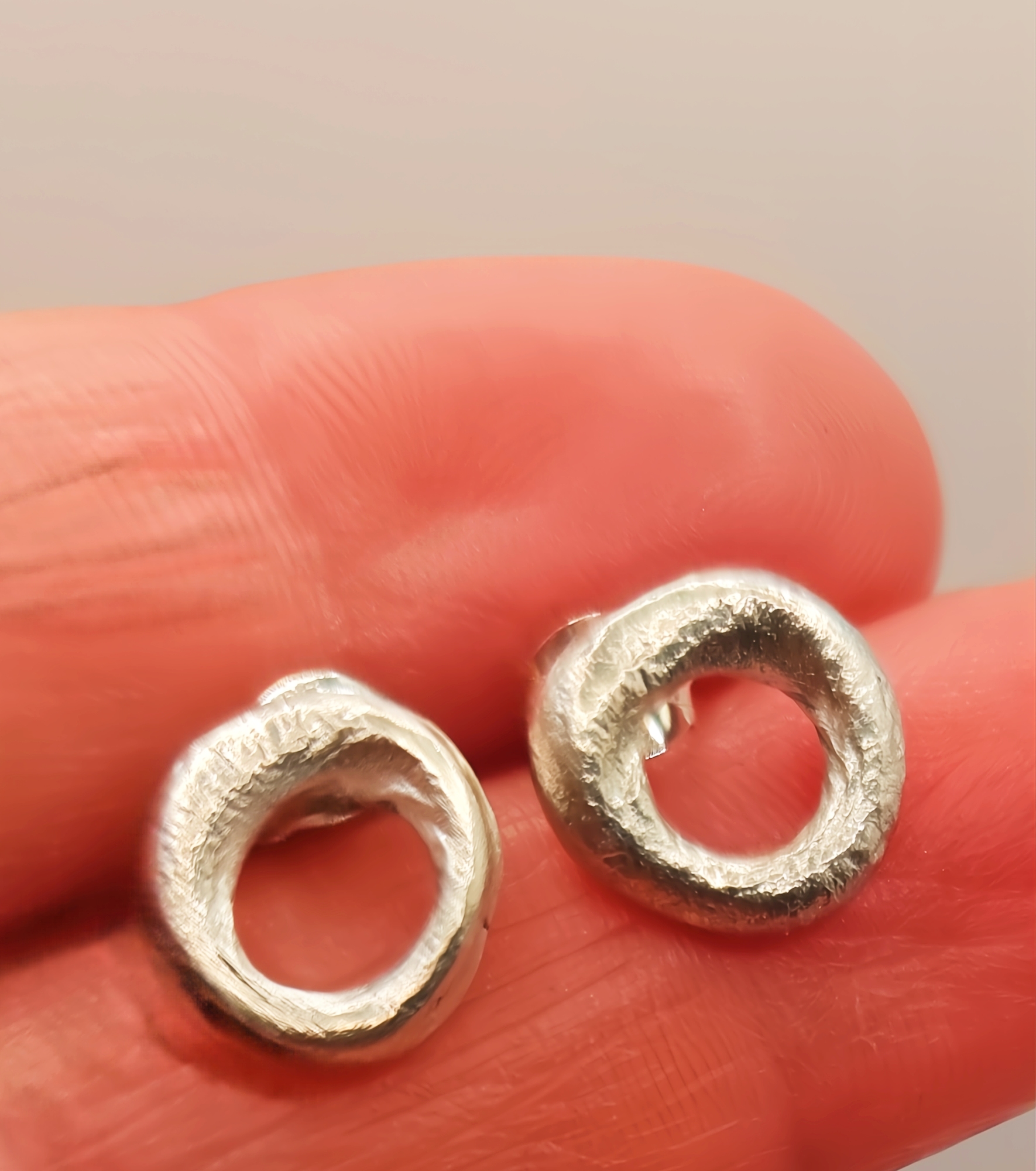 Irregular Silver Circle Stud Earrings